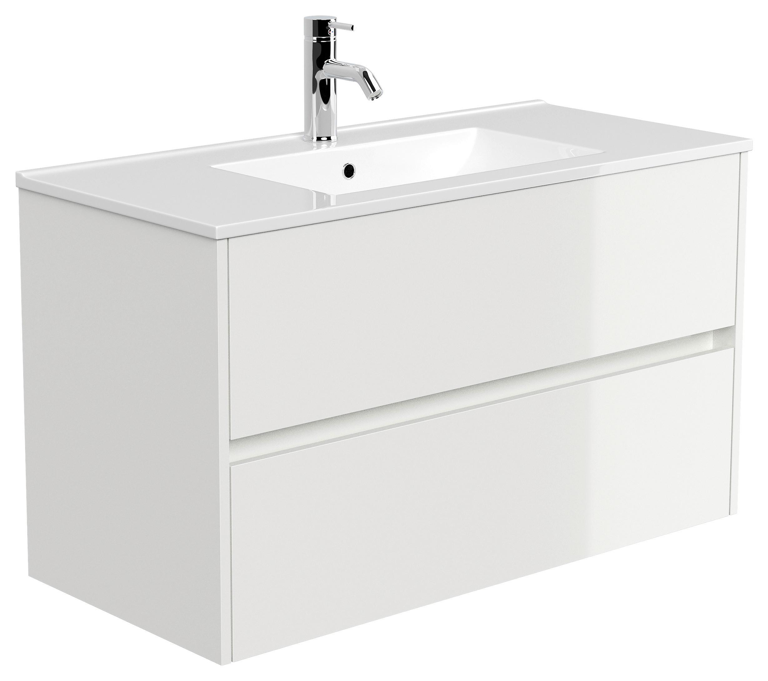 Waschtischkombi Limes Weiß Hg B: 101 cm - Weiß Hochglanz/Weiß, MODERN, Keramik/Holzwerkstoff (101/58,6/47cm) - MID.YOU