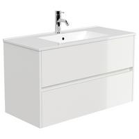 Waschtischkombi Limes Weiß Hg B: 101 Cm - Weiß Hochglanz/Weiß, MODERN, Keramik/Holzwerkstoff (101/58,6/47cm) - MID.YOU