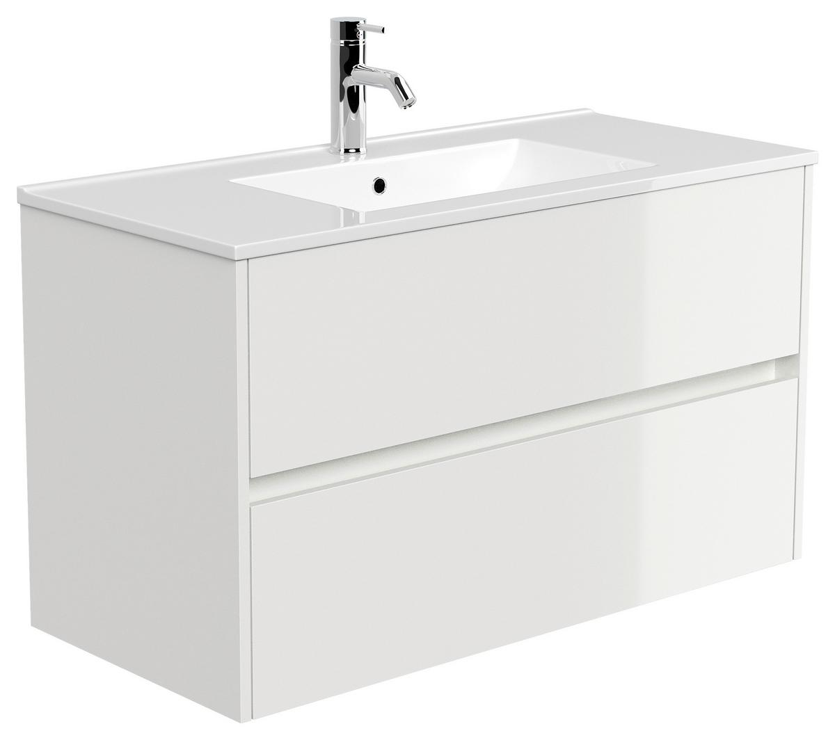 Waschtischkombi Limes Weiß Hg B: 101 Cm - Weiß Hochglanz/Weiß, MODERN, Keramik/Holzwerkstoff (101/58,6/47cm) - MID.YOU