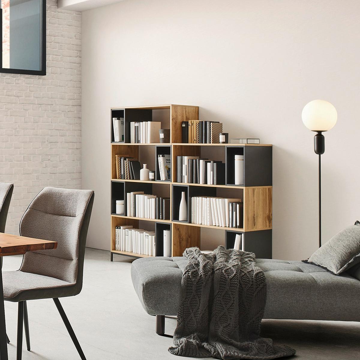 Regál MEGY - čierna/farba duba, Modern, kov (80/158/40cm) - Bessagi Home