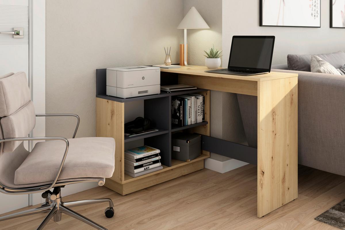 Eckschreibtisch Berni - Graphitfarben/Eiche Artisan, MODERN, Holzwerkstoff (102/80/77,5cm) - MID.YOU