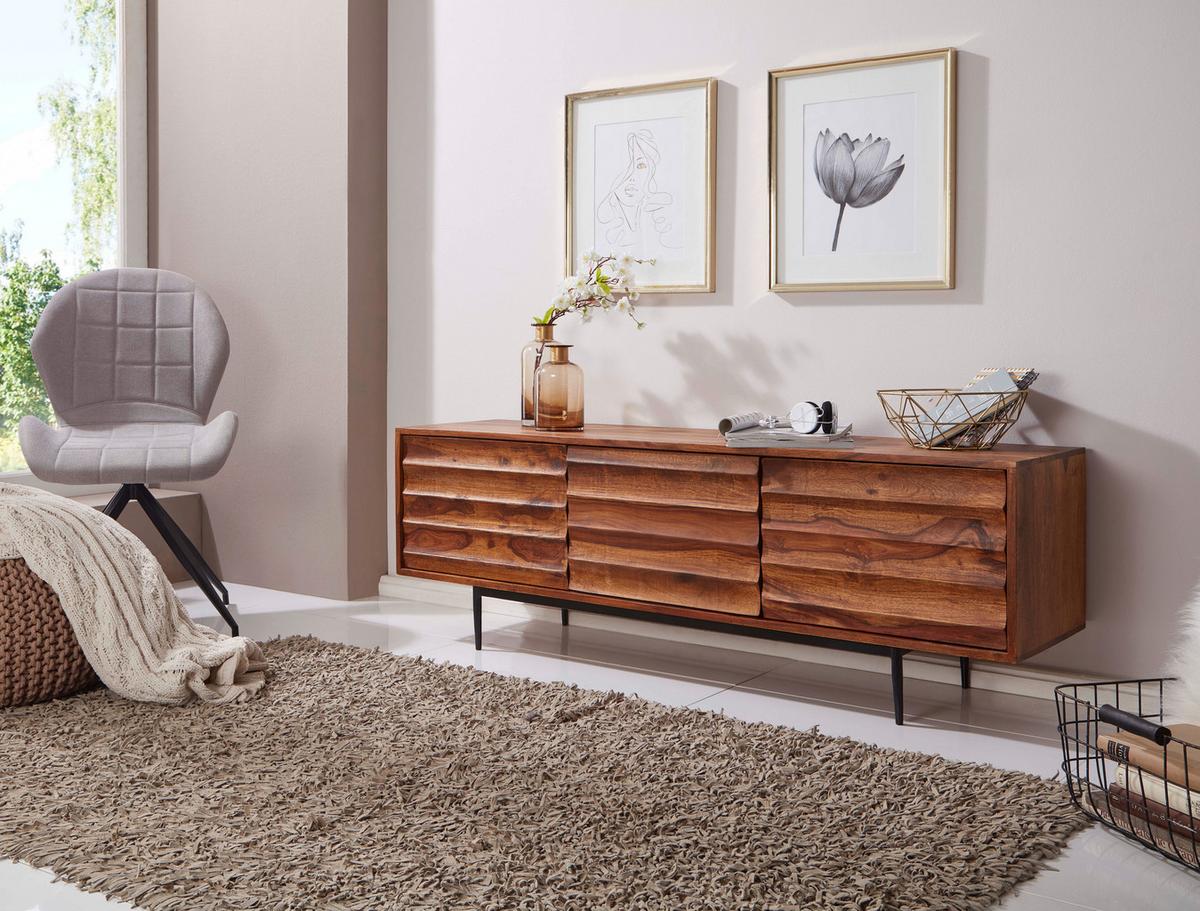 Sideboard Sheesham Sheeshamfarben B: 147 Cm - Sheeshamfarben/Schwarz, Design, Holz (147/50/38cm) - MID.YOU