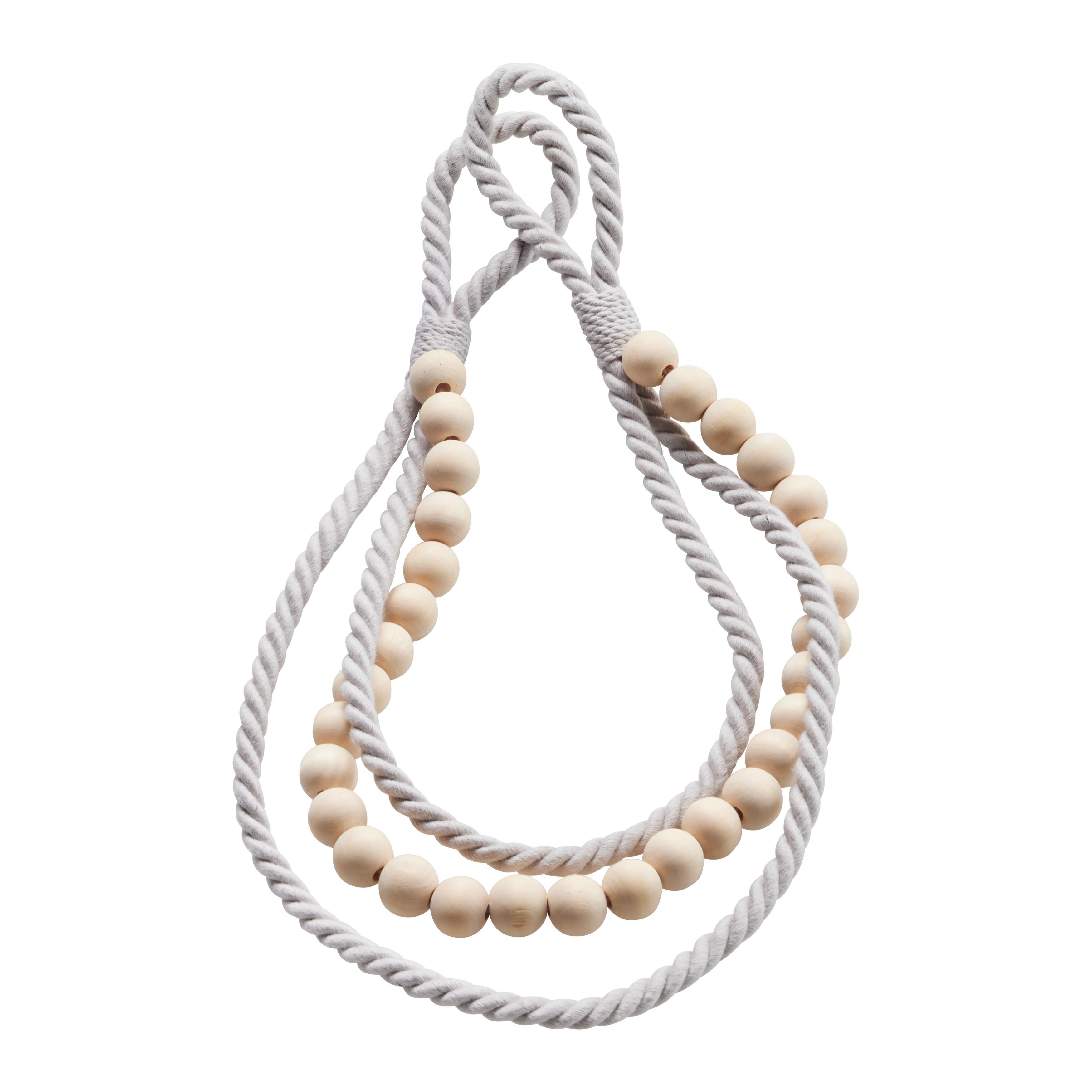 SPONA NA ZÁVES HOLZPERLE - sivá, Romantik / Landhaus, drevo/textil (55cm) - Modern Living