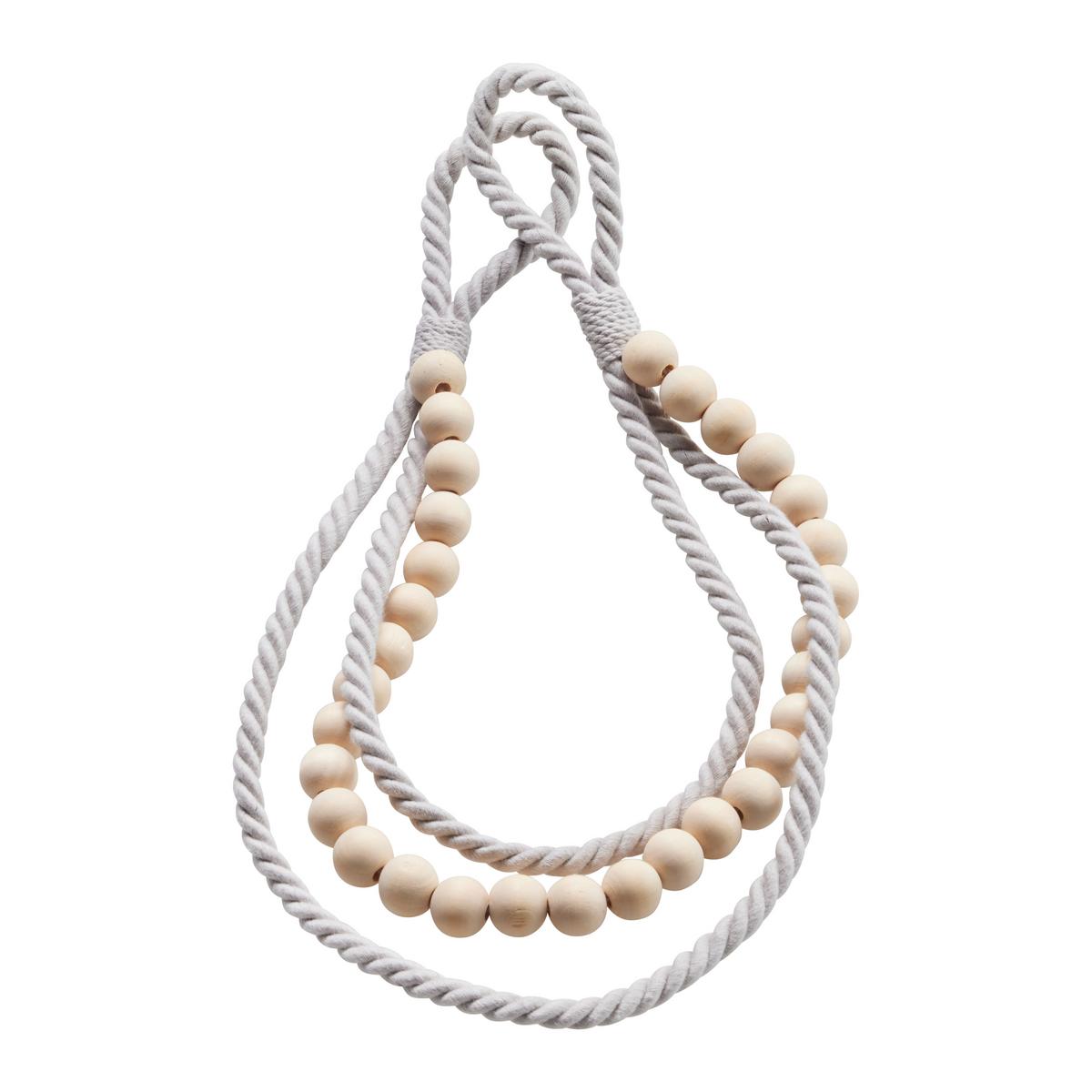 SPONA NA ZÁVES HOLZPERLE - sivá, Romantik / Landhaus, drevo/textil (55cm) - Modern Living