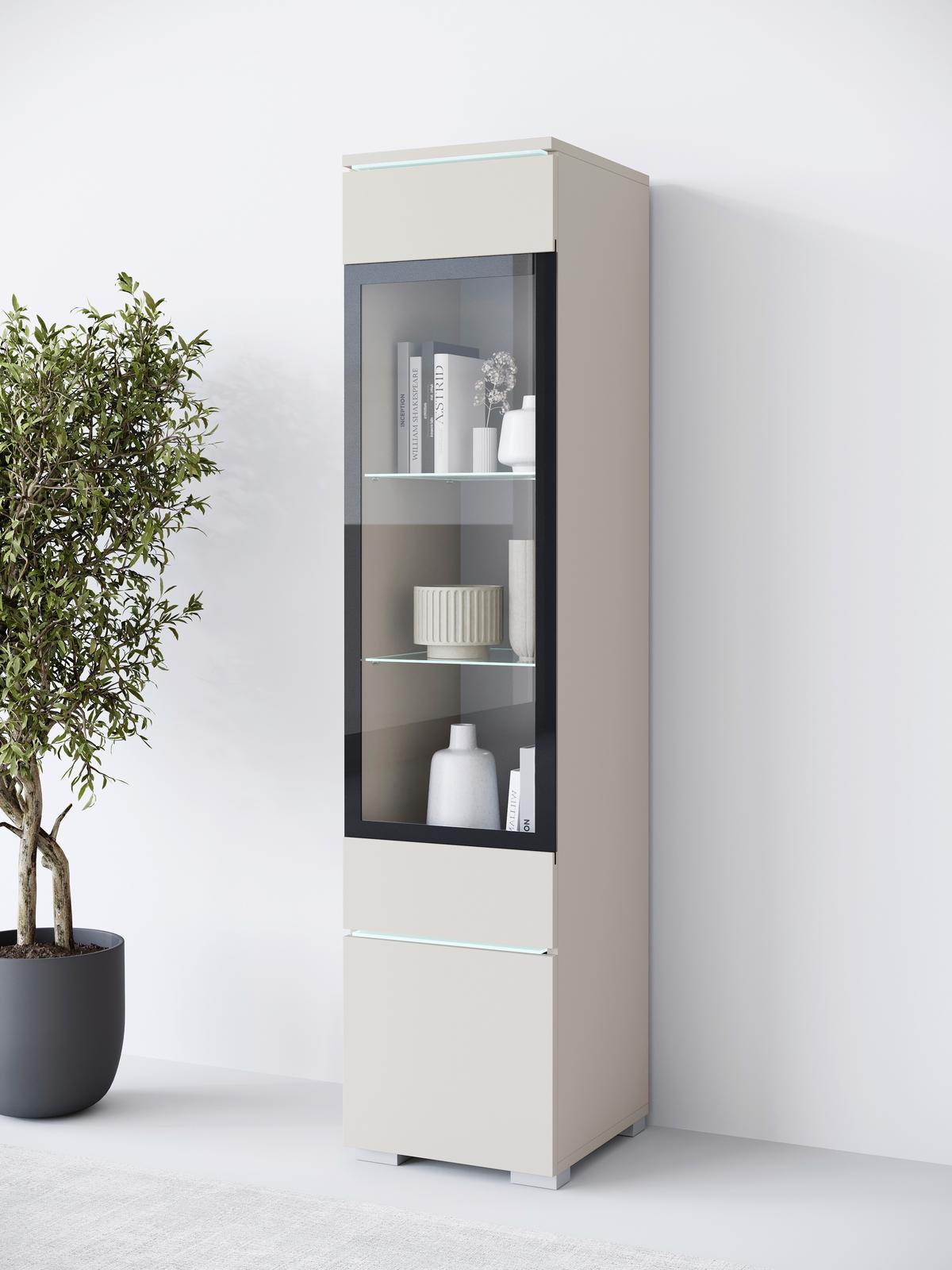 Vitrine Vera Beige/kaschmir B: 30cm - Kaschmir/Beige, Design, Glas/Holzwerkstoff (30/130/33cm) - Livetastic