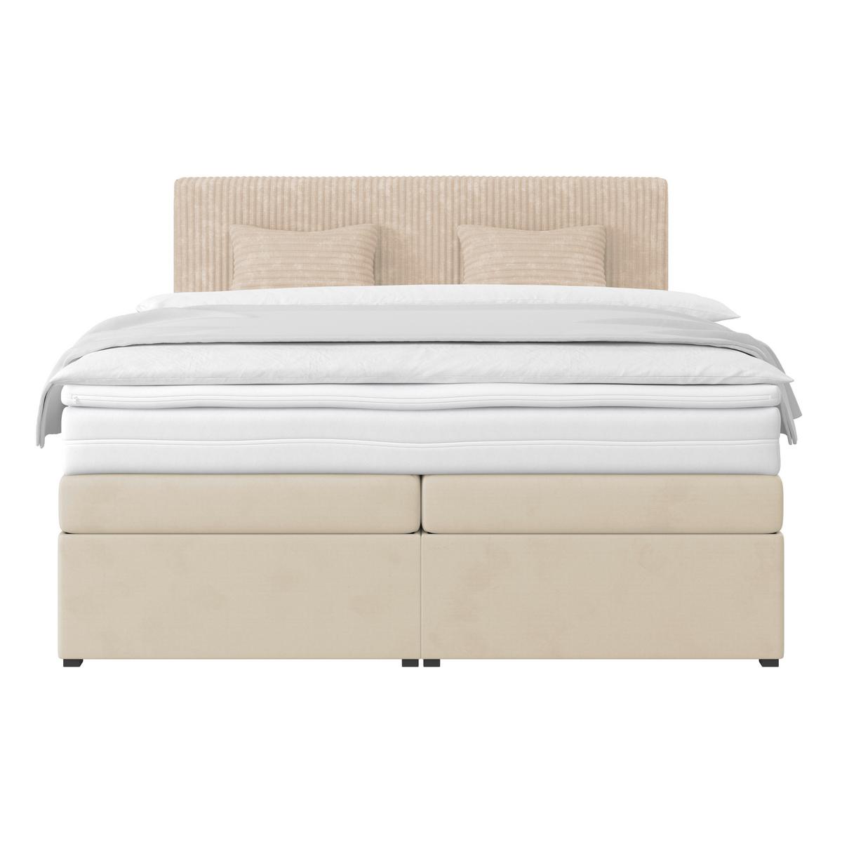 Boxspringbett Mit Topper & Bettkasten 160x200 Rossa - Creme/Schwarz, MODERN, Holzwerkstoff/Textil (160/200cm)