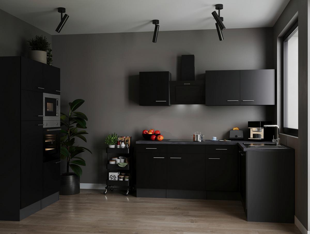 Eckküche Oliver Schwarz, Grau S: 340x172 Cm - Schwarz/Grau, Design, Holzwerkstoff (340/172cm) - Respekta