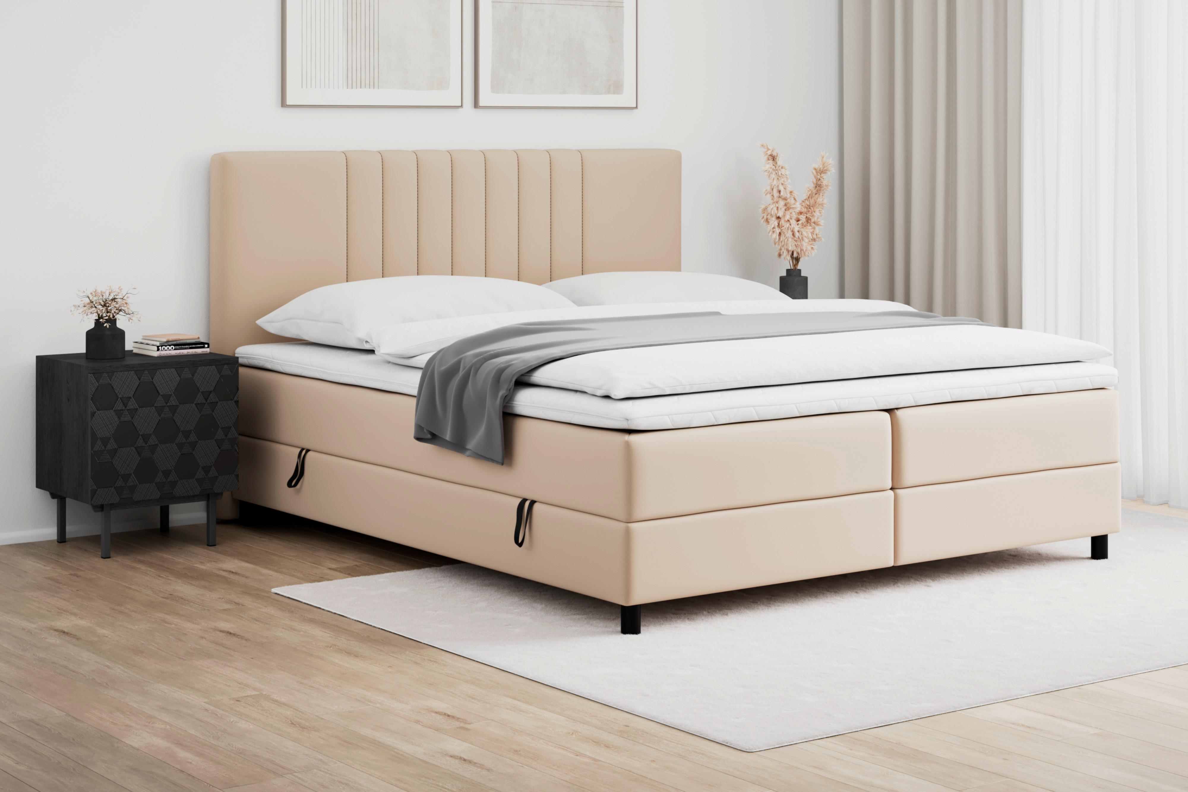 Posteľ boxspring ROMA, béžová, 180x200cm - čierna/béžová, Modern, kov/drevo (180/200cm)