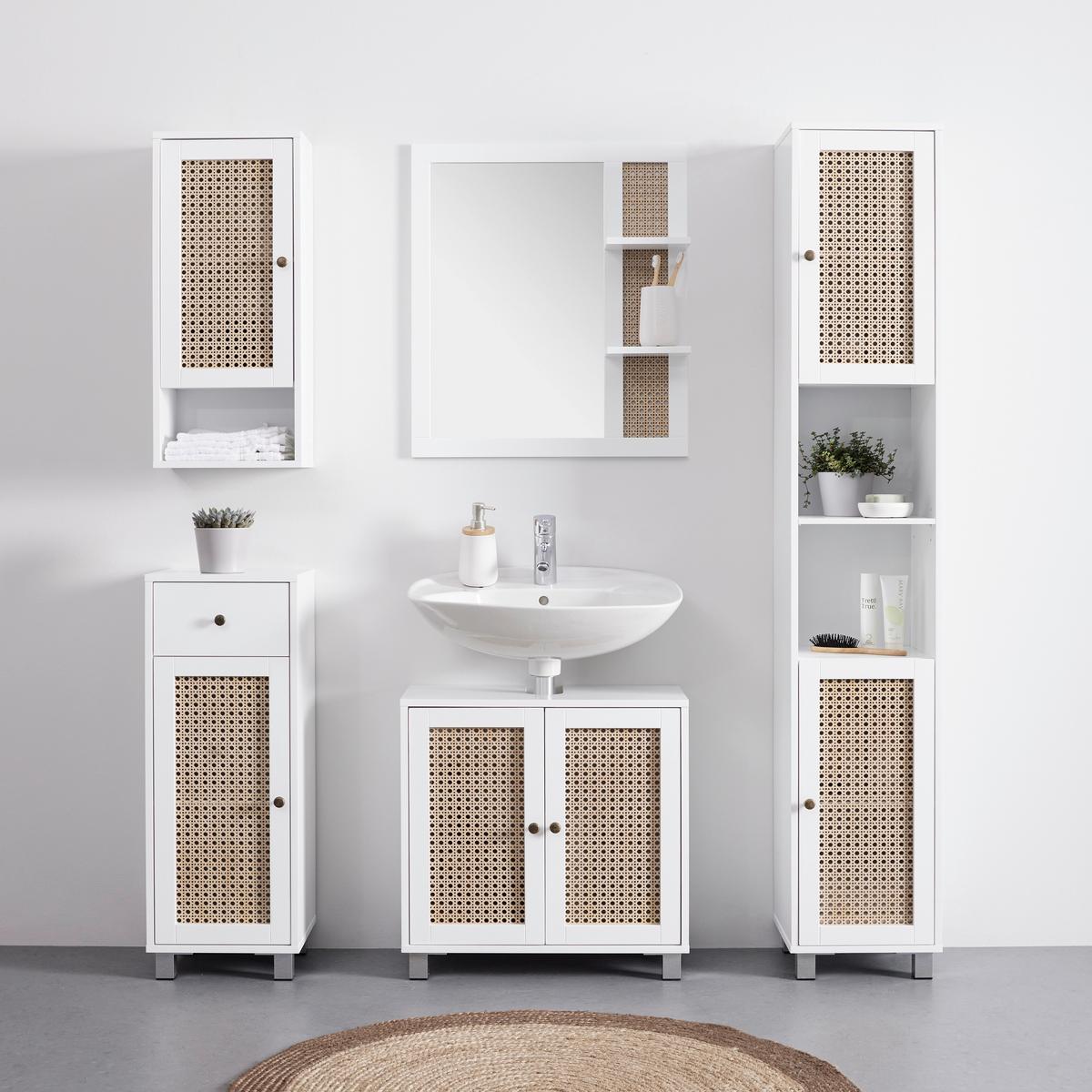 Závesná skrinka LISA biela - biela/bronzová, Modern, kov/kompozitné drevo (32/72/20cm) - Bessagi Home