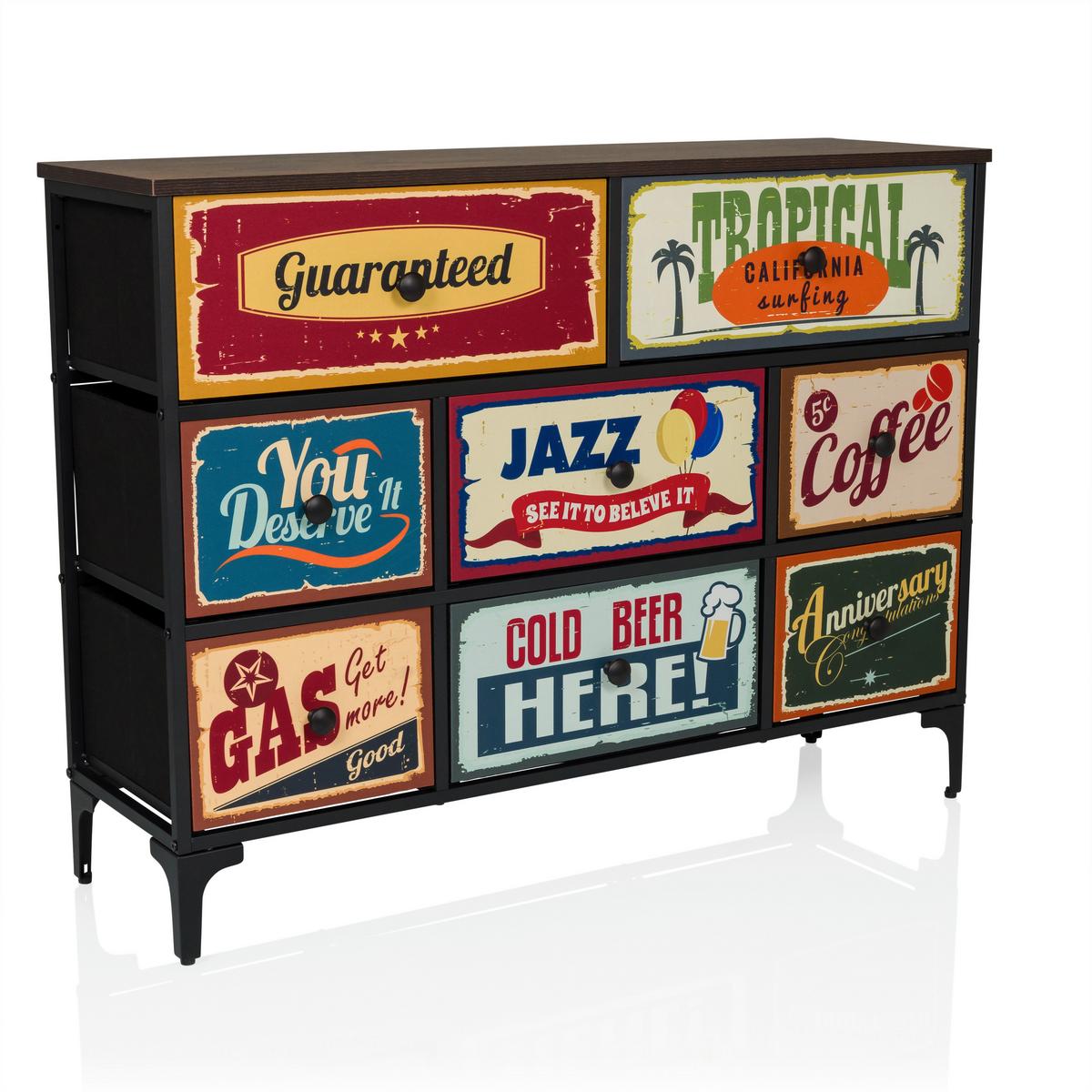 Kommode Ameriko Multicolor B: 102,5 Cm - Multicolor/Schwarz, MODERN, Holzwerkstoff/Textil (102,5/77,5/30cm) - MID.YOU