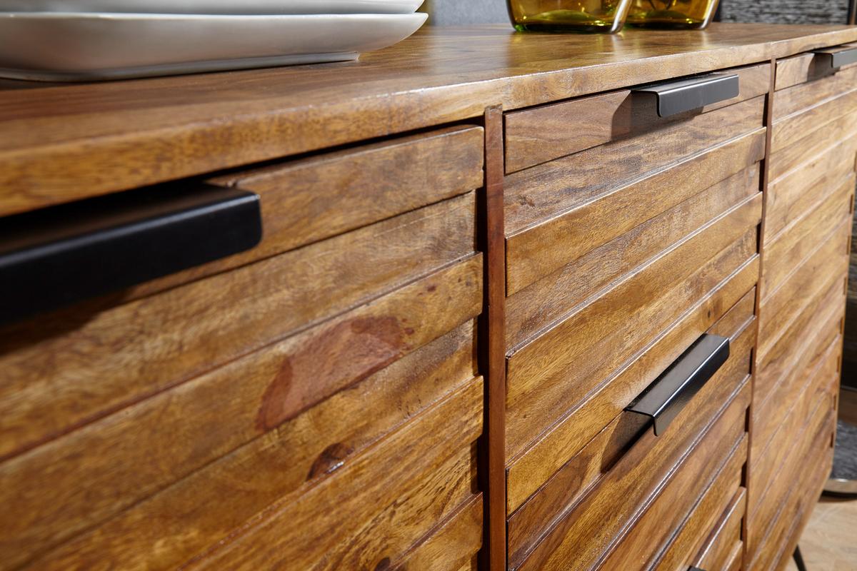 Sideboard Sheesham Sheeshamfarben B: 160 cm - Sheeshamfarben/Schwarz, Design, Holz (160/88/40cm) - MID.YOU