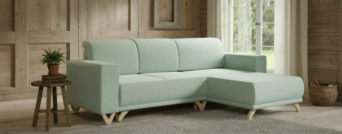 Ecksofa Bellal Mintgrün S: 257x174 cm - Wengefarben/Mintgrün, Design, Textil (257/174cm) - Livetastic