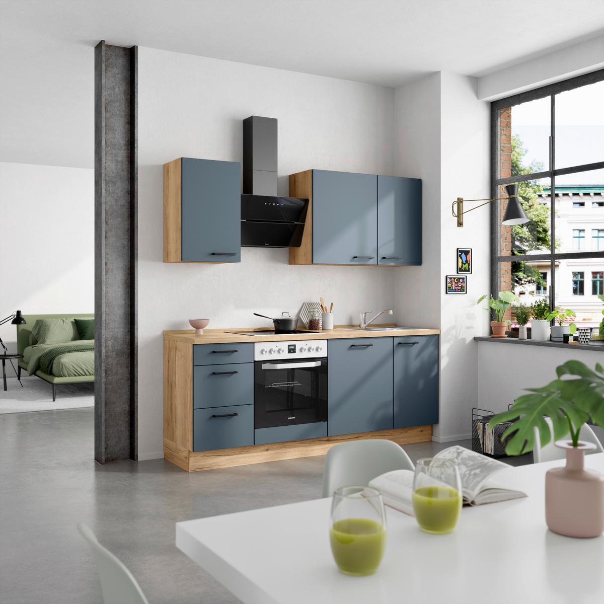 Küchenleerblock Easytouch High-Line, H5 Links - Blau/Eichefarben, MODERN, Holzwerkstoff (210cm) - Nobilia