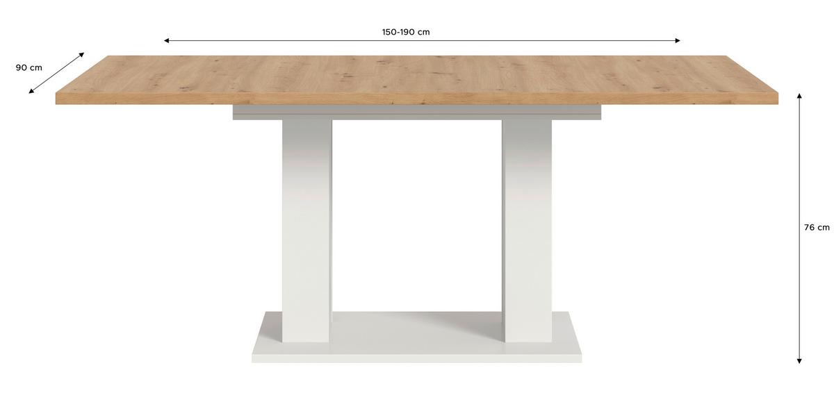 Ausziehtisch Marlon 150 Az Artisan/weiß, B:150-190 Cm - Weiß/Eiche Artisan, KONVENTIONELL, Holzwerkstoff (150-190/90/76cm)
