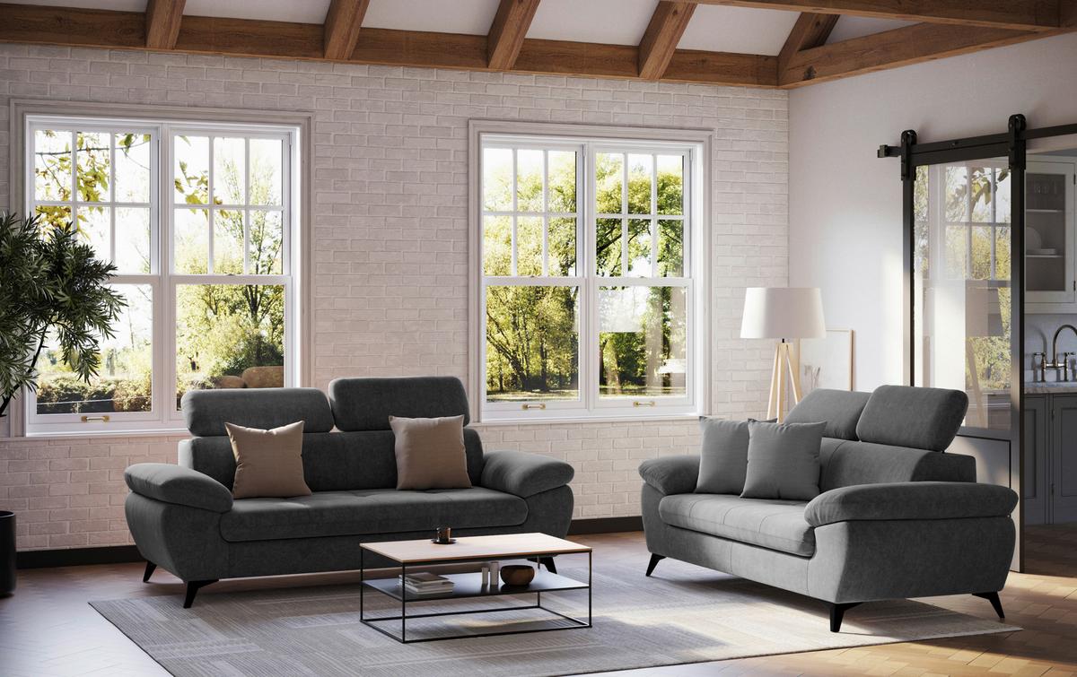 3-Sitzer-Sofa Hudson Schlammfarben B: 215 cm - Dunkelgrau/Schwarz, Textil (215/84/100cm) - MID.YOU