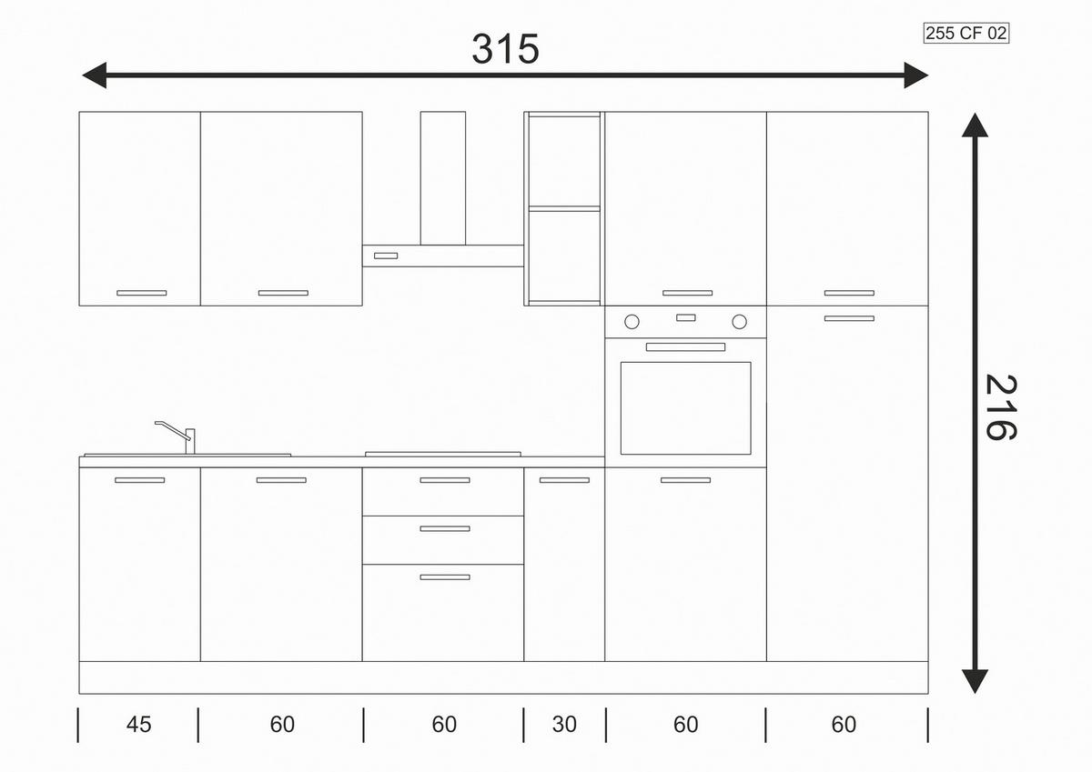 Küchenzeile Dafne 315 cm Weiß/Nussbaumfarben - Eichefarben/Magnolie, LIFESTYLE, Holzwerkstoff/Kunststoff (315cm) - MID.YOU