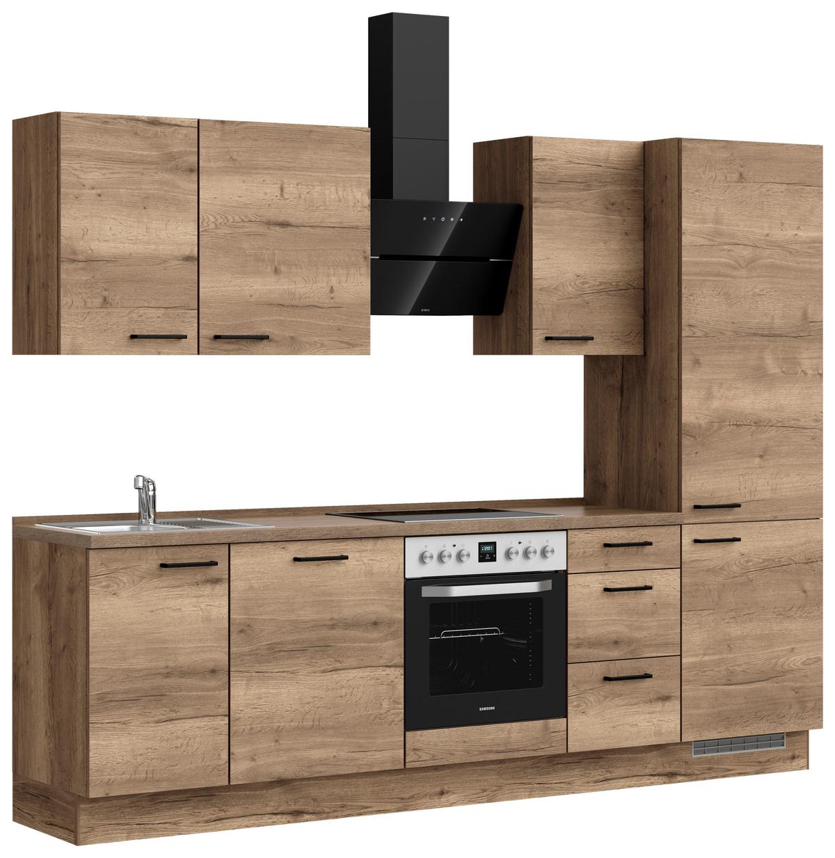 Kuchyňská linka 270 cm, dekor dub Havanna - černá/tmavý dub, Moderní, kov/kompozitní dřevo (270cm) - Nobilia