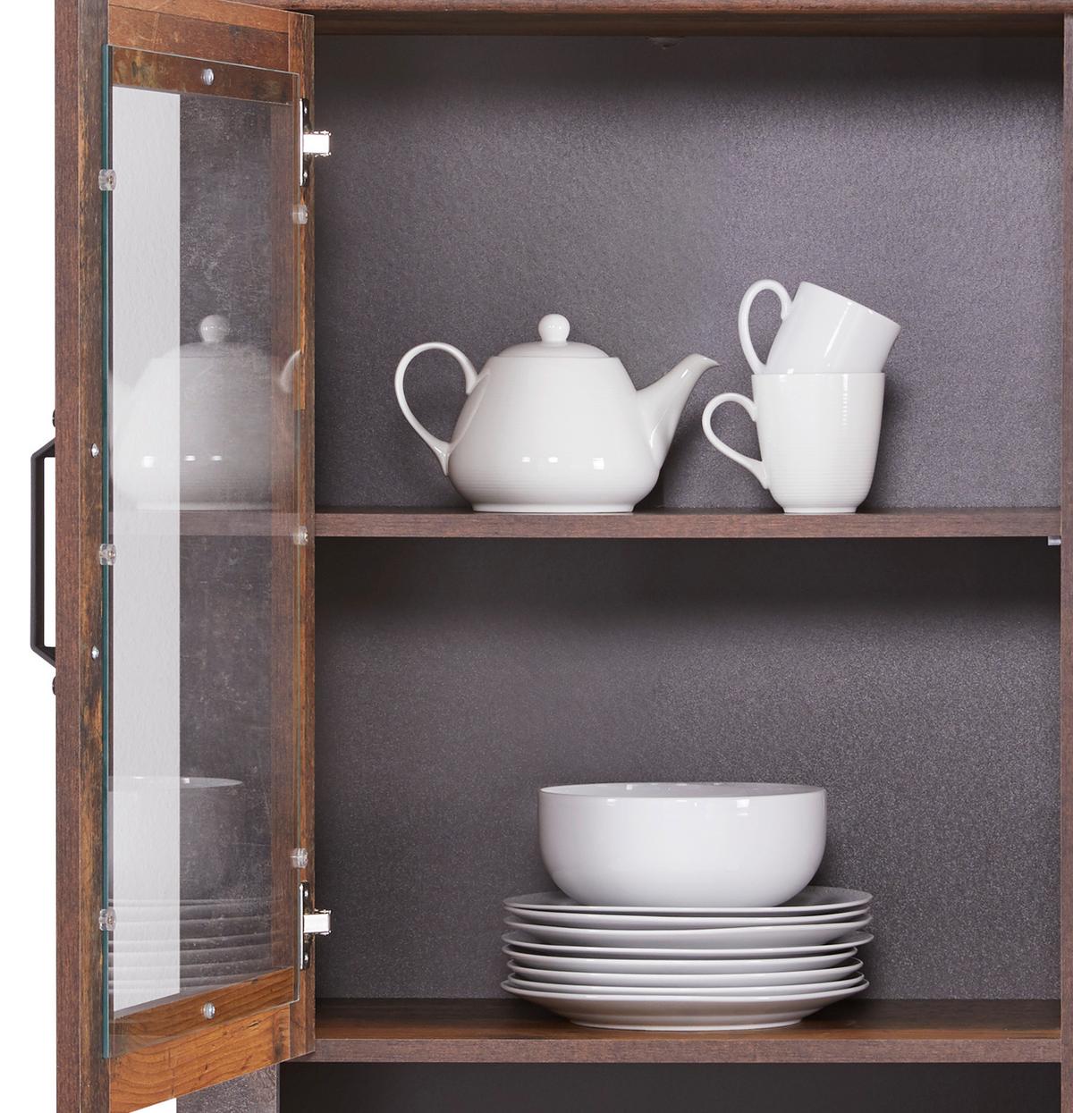 Highboard mit Glaselement B: 105 cm Ontario, Old Style - Eichefarben/Dunkelgrau, Trend, Glas/Holzwerkstoff (105/159/41,5cm) - Ondega