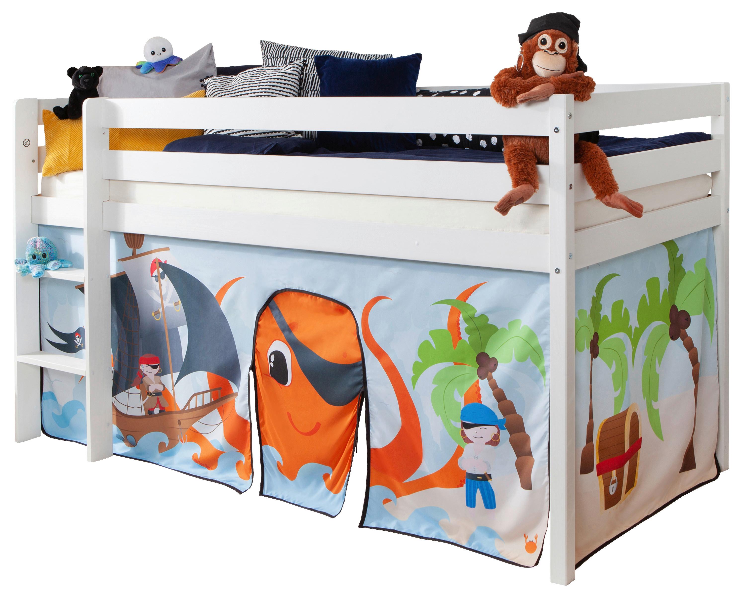 Hochbett Malte Weiß inkl. Rollrost, Matratze, 90x200 cm - Weiß/Naturfarben, Natur, Holz/Textil (90/200cm) - MID.YOU