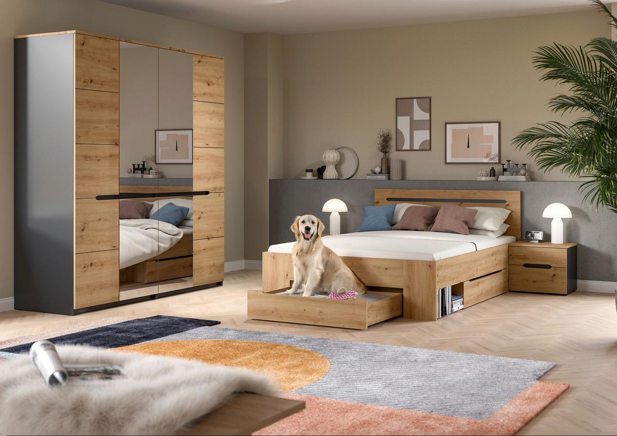 Schlafzimmer Canu Grau /Eiche Artisan Dekor 4-tlg - Eiche Artisan/Grau, MODERN, Holzwerkstoff - MID.YOU