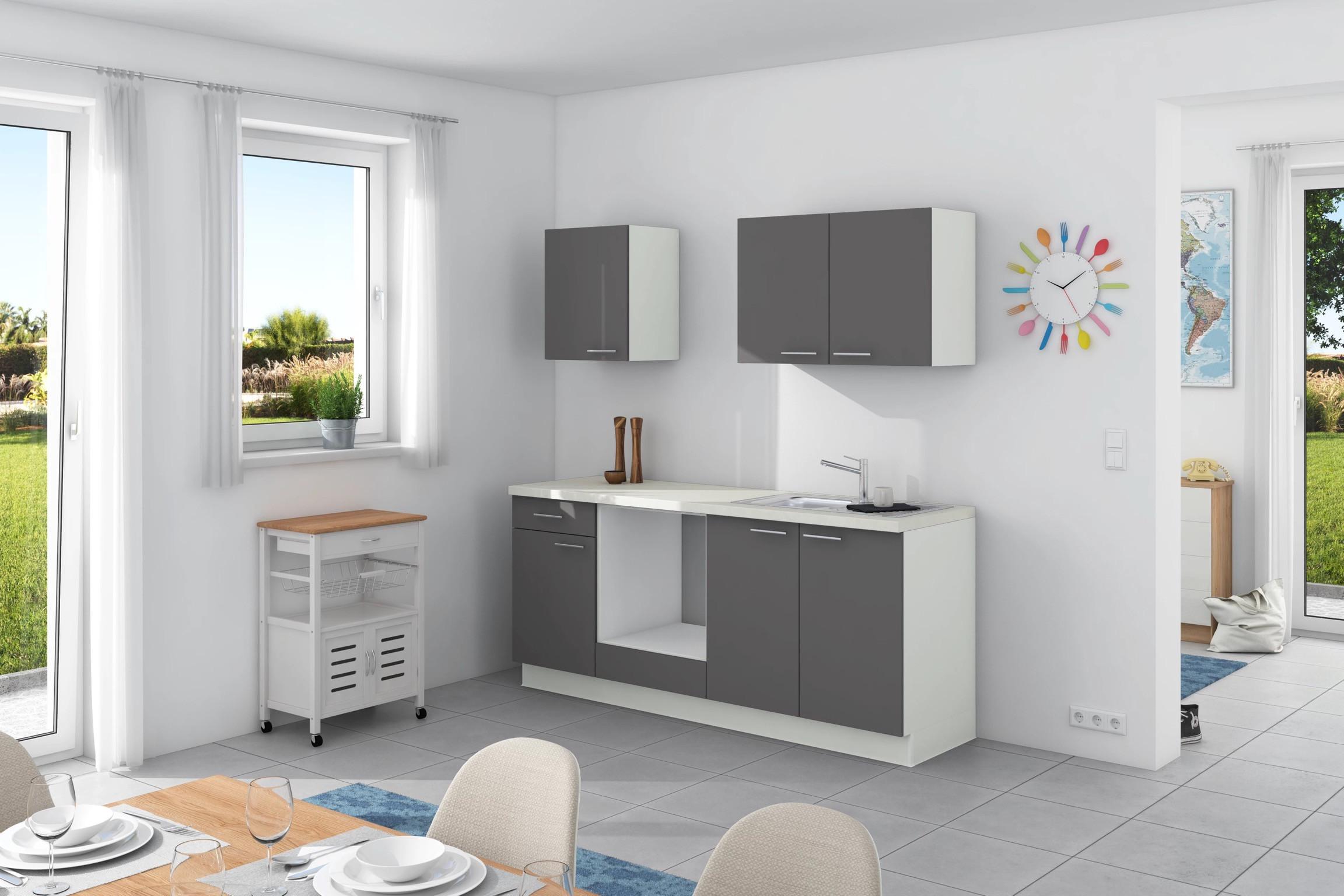 Küchenzeile Base ohne Geräte 200 cm Weiß/Anthrazit - Anthrazit/Weiß, Design, Holzwerkstoff (200cm) - Express