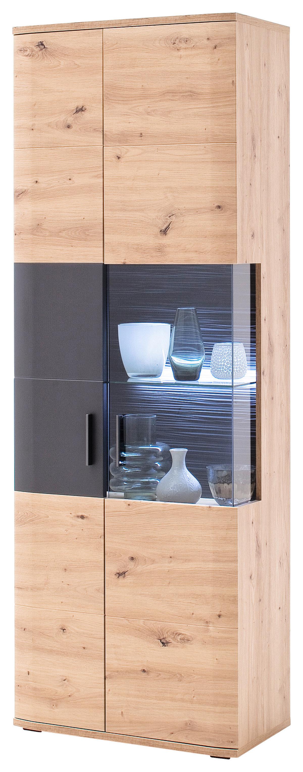 Vitrine B: 70 Cm Cortona Anthrazit/eichefarben - Eichefarben/Anthrazit, Design, Glas/Holzwerkstoff (70/198/37cm) - Livetastic