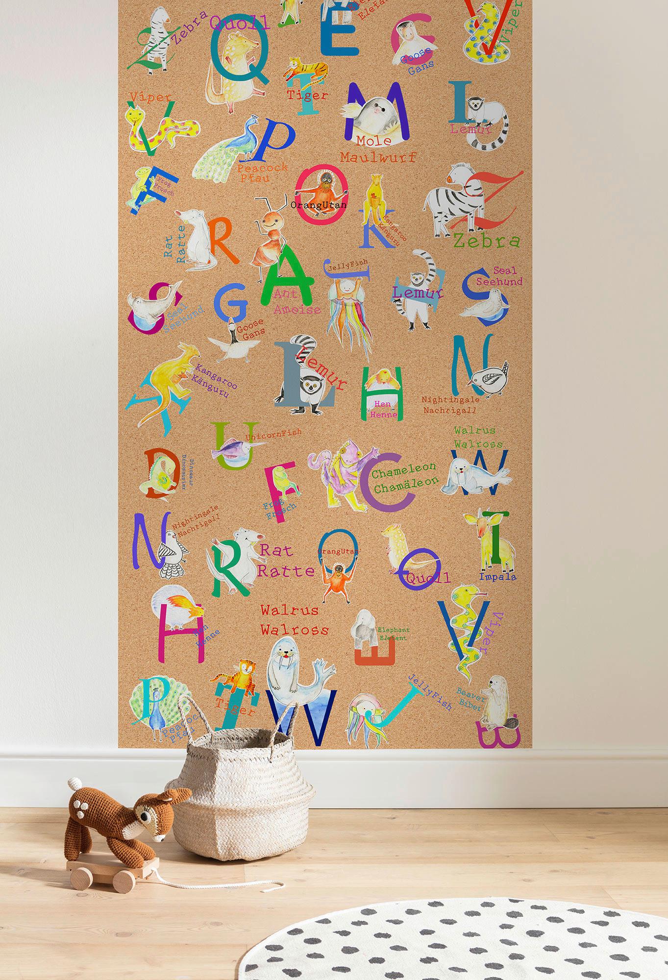 Vliestapete Animals A-Z Panel - Rosa, Basics (100/250cm) - Komar