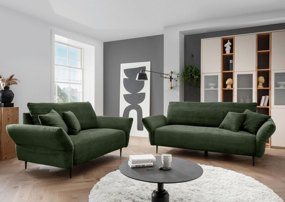 2-Sitzer-Sofa Vanilla Dunkelgrün - Dunkelgrün/Schwarz, Design, Textil (163/97/102cm) - Livetastic