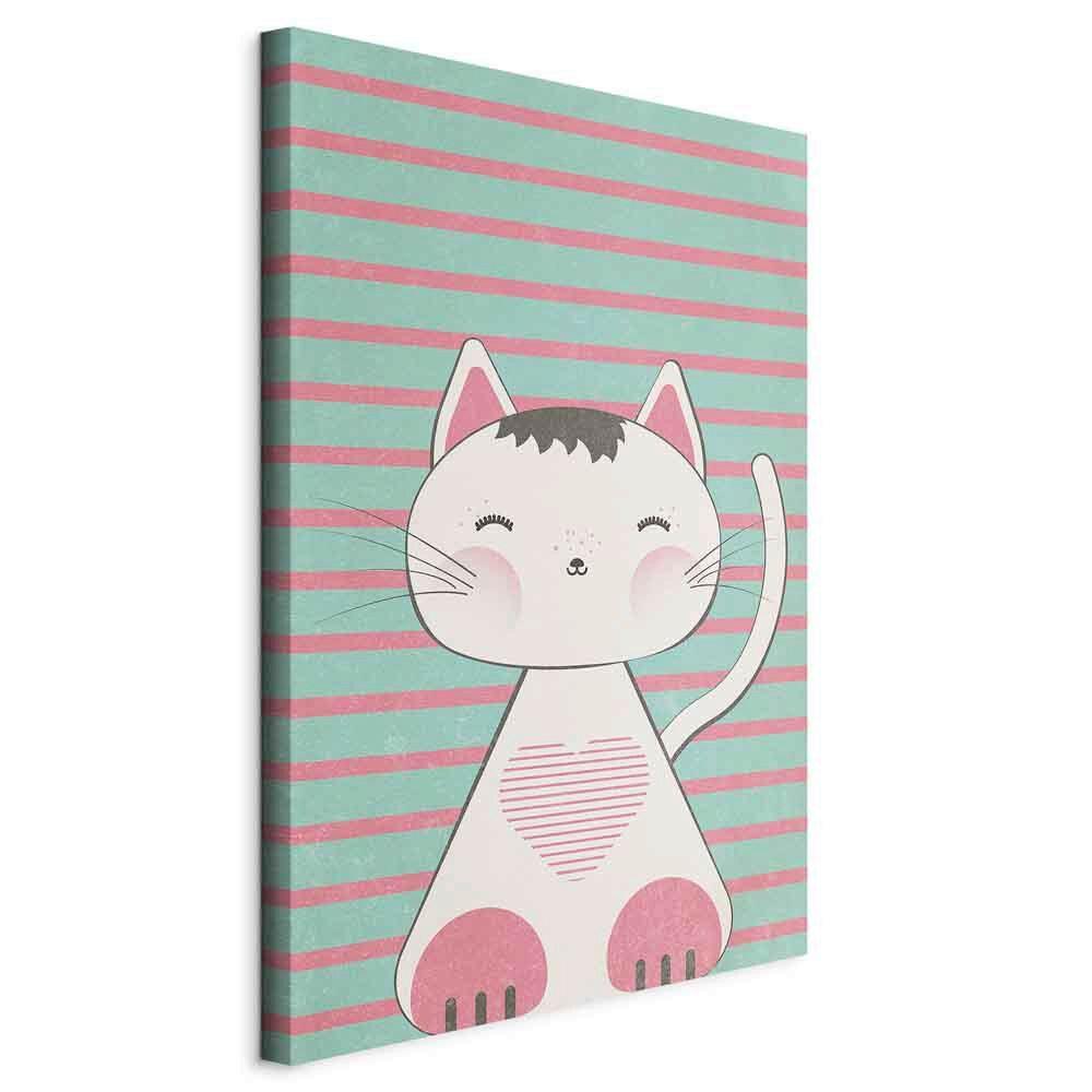 Leinwandbild Striped Kitten Salbeigrün Hellrosa B: 60 Cm