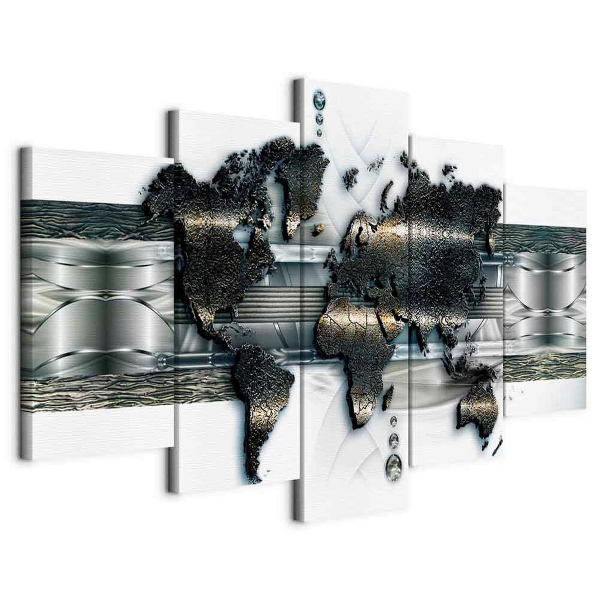 OBRAZ NA PLÁTNE METAL WORLD MAP - biela/strieborná, Basics, kompozitné drevo/textil (100/50/1.2cm) - artgeist