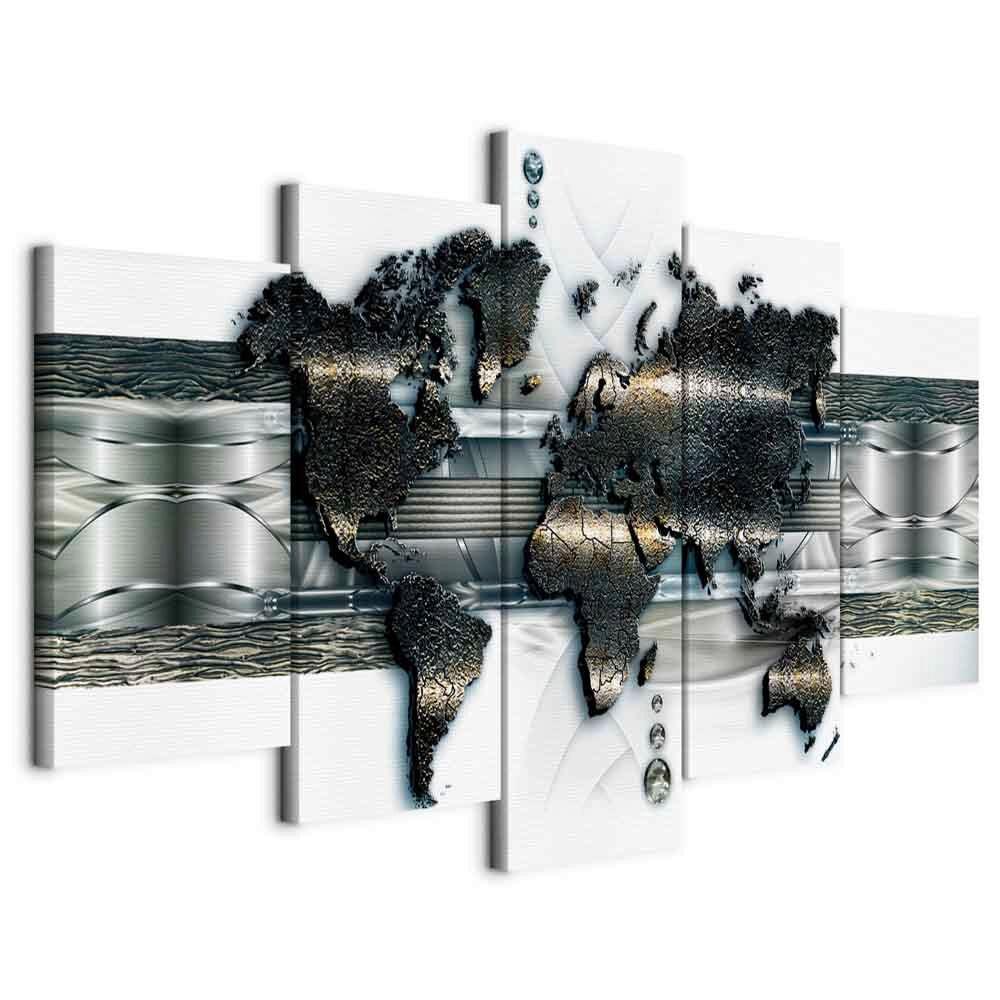 Leinwandbild World Map Silberfarben Weiß B: 200 cm