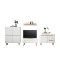 Wohnwand Svante Torge Weiß/Eichefarben B: 361cm - Eichefarben/Weiß, Design, Glas/Holzwerkstoff (361/170/40cm) - MID.YOU