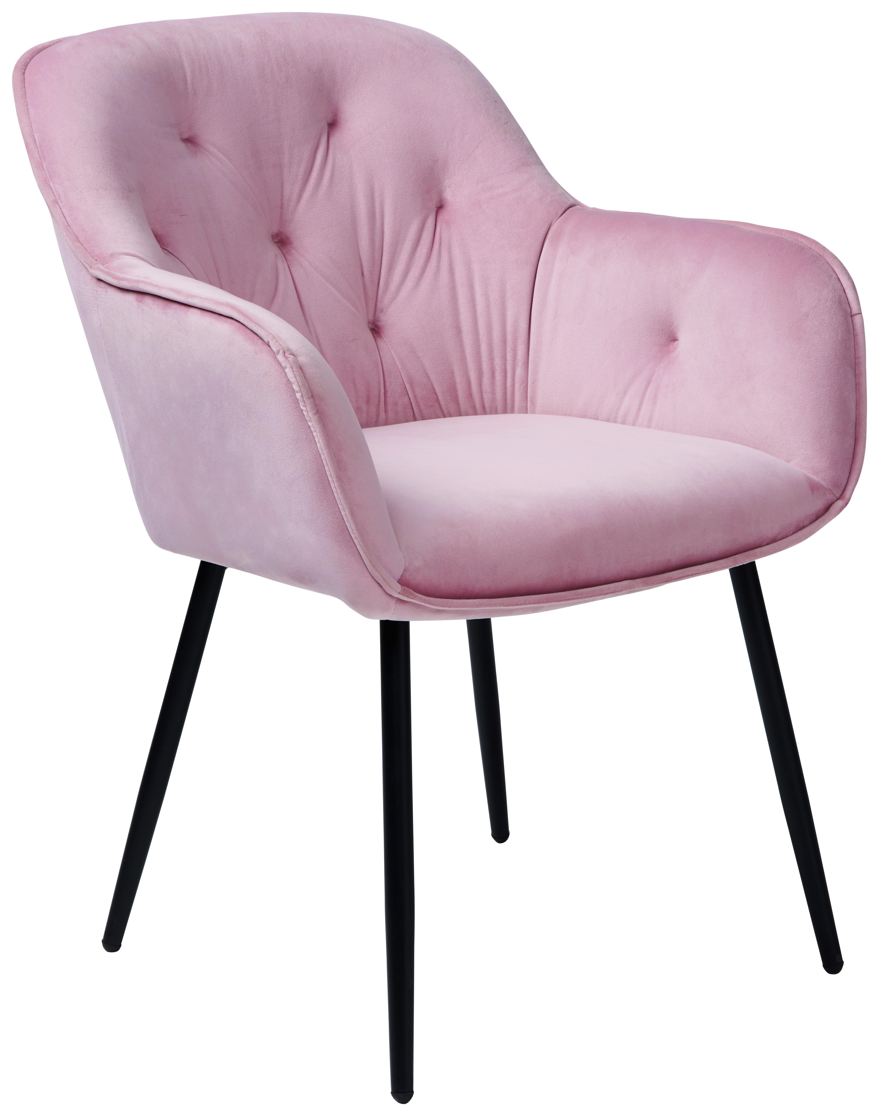 Armlehnstuhl Salerno Samtbezug Rosa Gepolstert - Schwarz/Rosa, MODERN, Textil/Metall (63/87/64cm) - MID.YOU