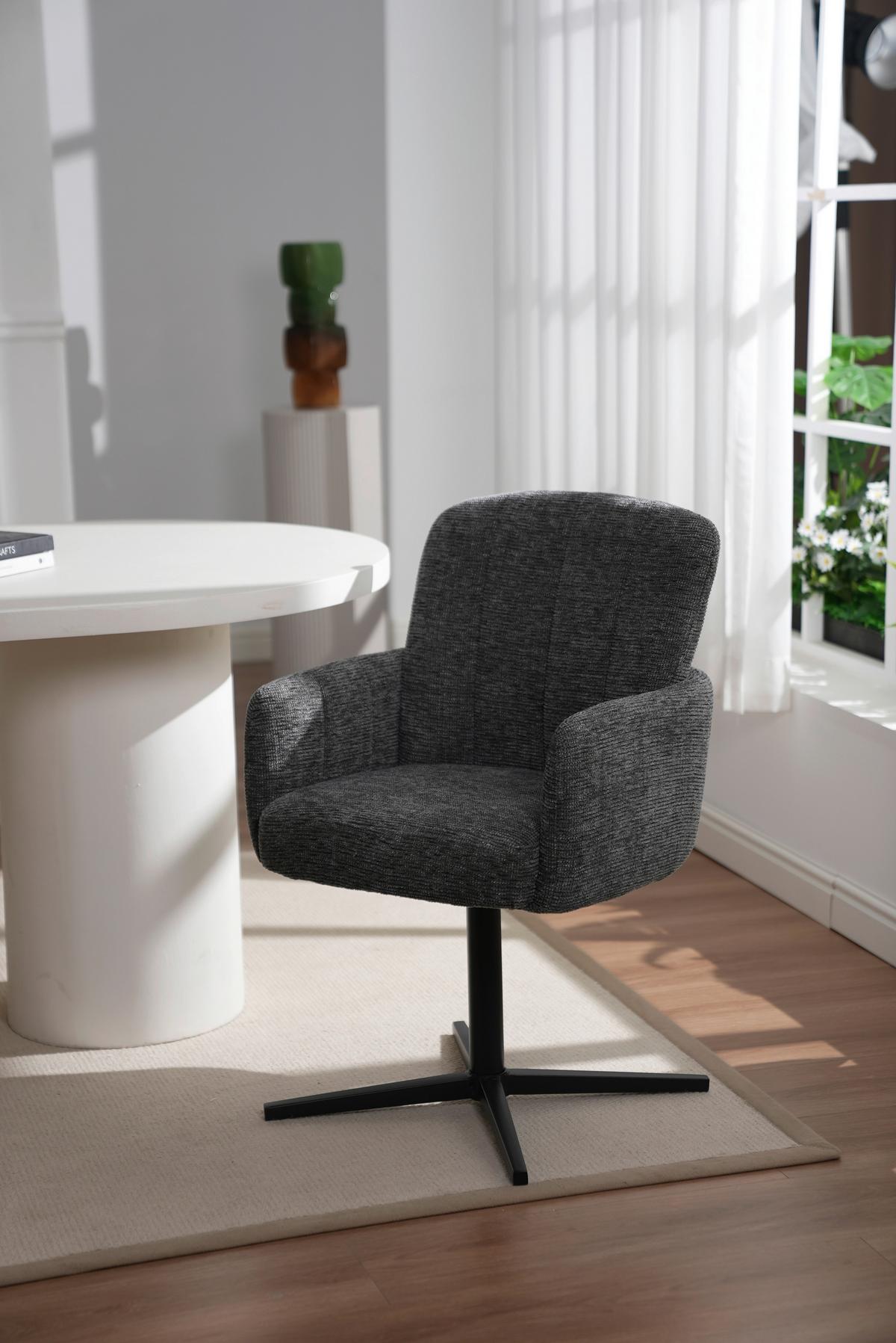 Armlehnstuhl Allison Leinenoptik Grau, B: 58 Cm - Dunkelgrau/Schwarz, LIFESTYLE, Holz/Textil (58/86/64cm) - Livetastic