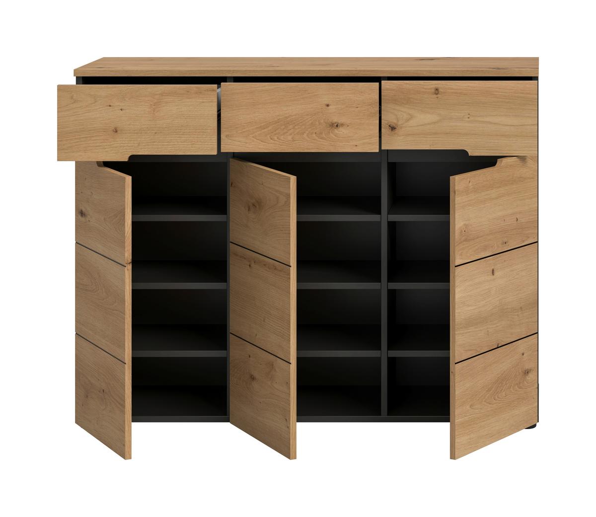 Schuhschrank Canu Eiche Artisan/Grau B: 120 cm - Schwarz/Eiche Artisan, Design, Holzwerkstoff (120/94/37cm) - Livetastic