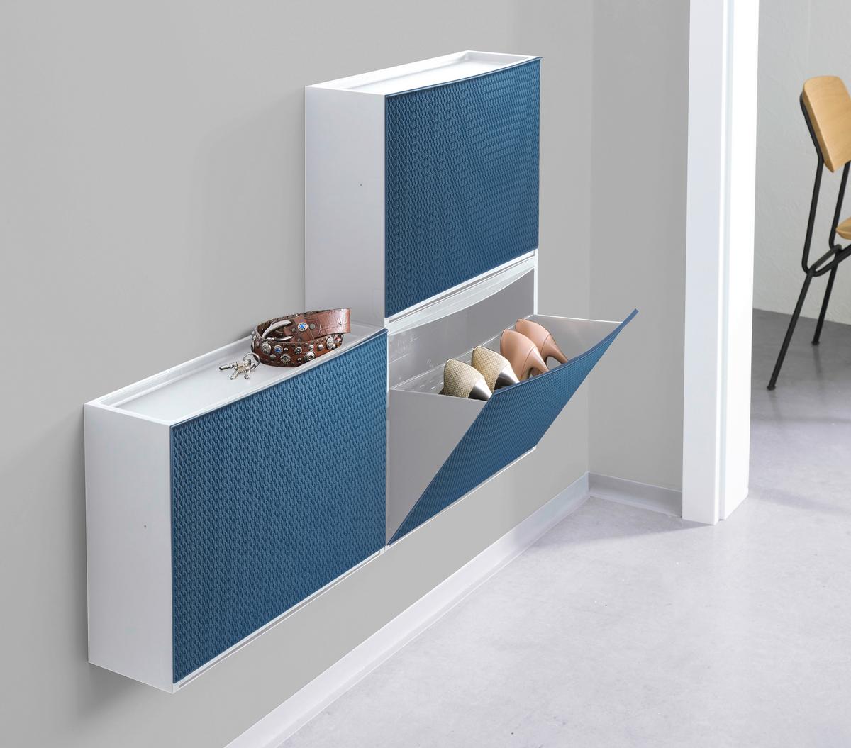 Schuhkipper Strick 2-3 Paare Blau/weiß B: 16 Cm - Blau/Weiß, Basics, Kunststoff (51,5/16/39cm)