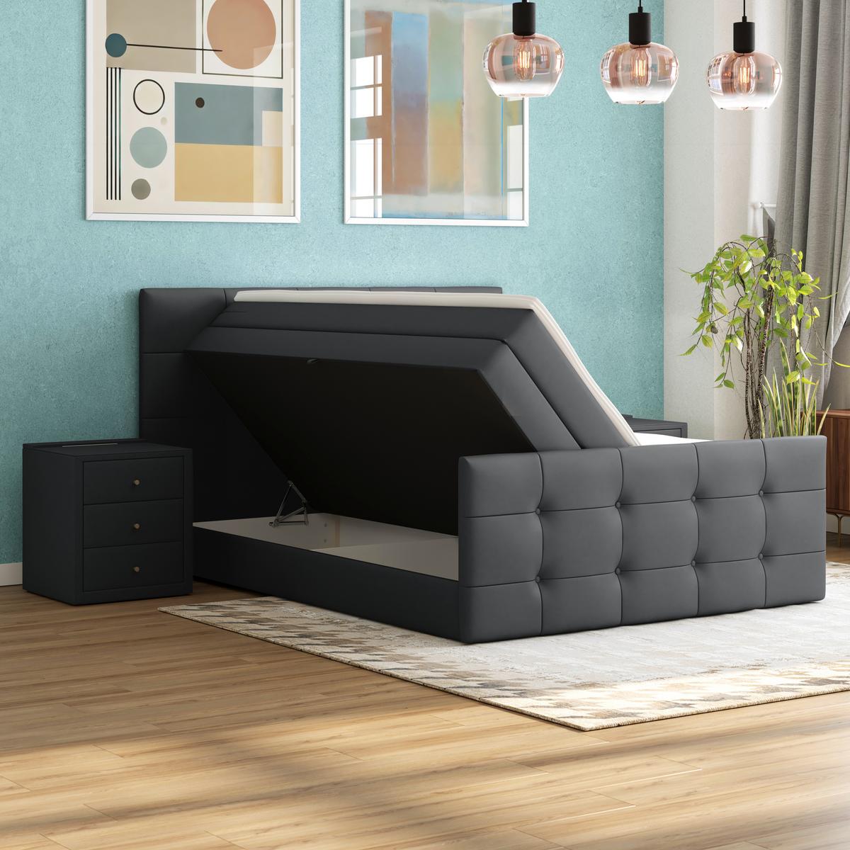 Boxspringbett Josie 160 - Dunkelgrau/Schwarz, MODERN, Holz/Holzwerkstoff (160/200cm)