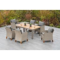 Gartentischgruppe Avellino 7--Teilig. Aus Akazie - Beige/Beigebraun, KONVENTIONELL, Holz/Kunststoff - Gardenson