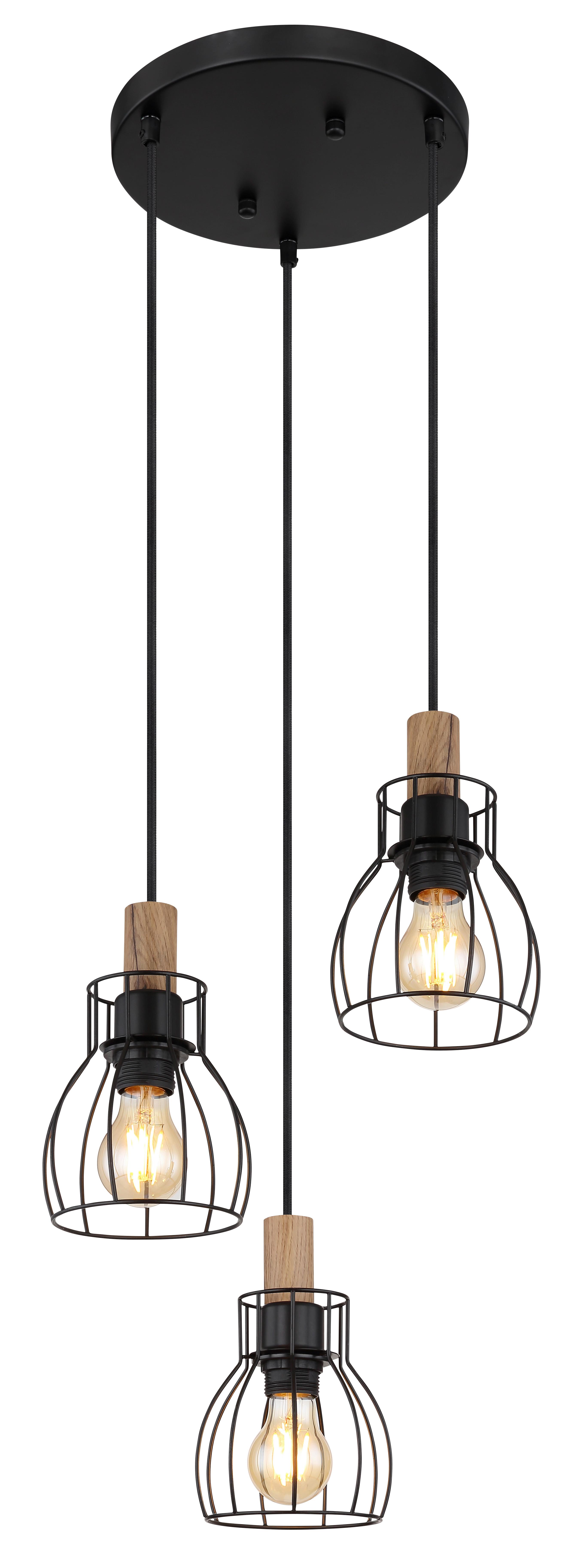Hängeleuchte 15326-3h1 - Dunkelbraun/Schwarz, KONVENTIONELL, Holz/Metall (35,5/120cm) - Globo