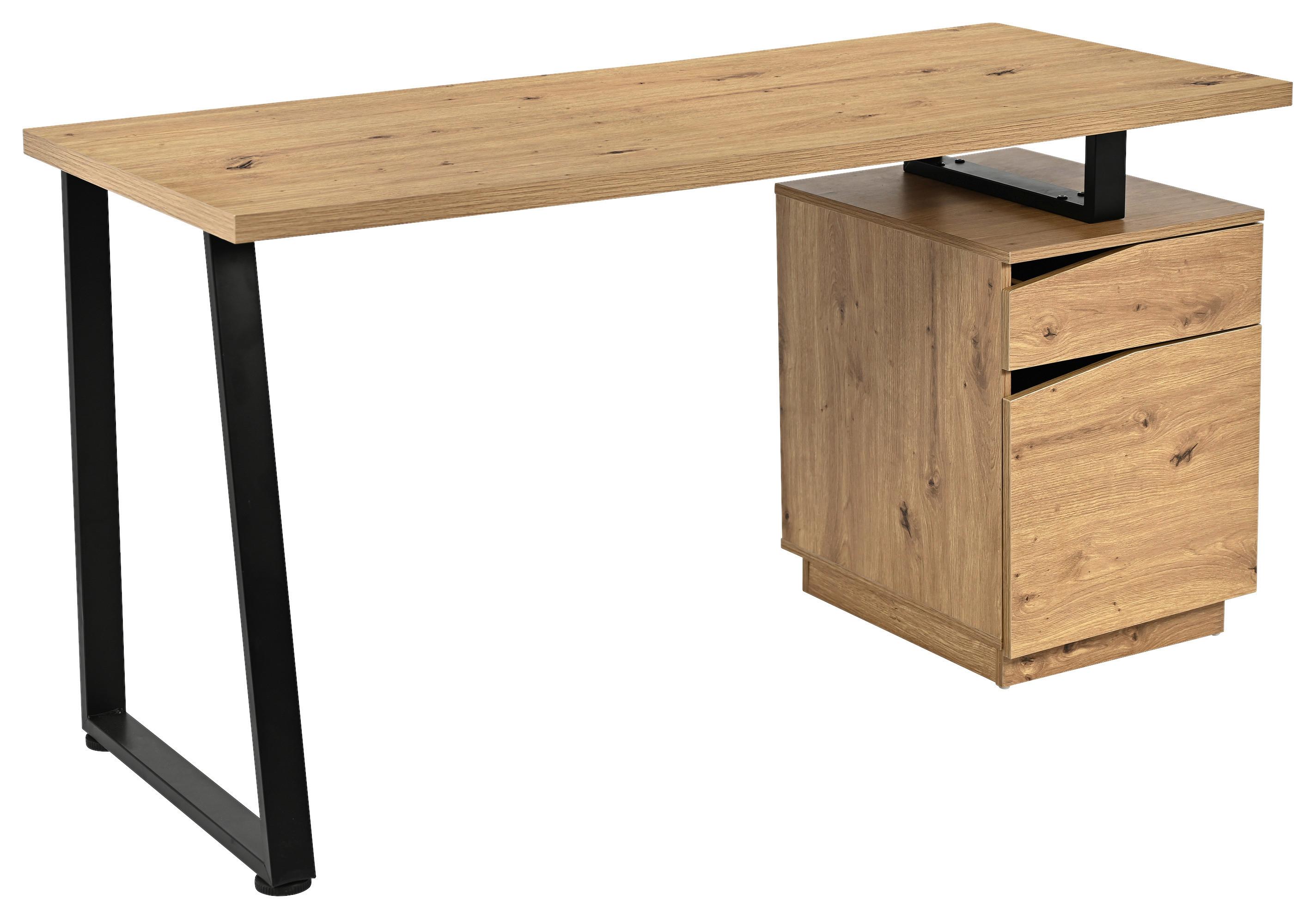 Schreibtisch Rimini Eichefarben B: 140 cm - Schwarz/Eiche Artisan, Trend, Holzwerkstoff/Metall (140/74/60cm)