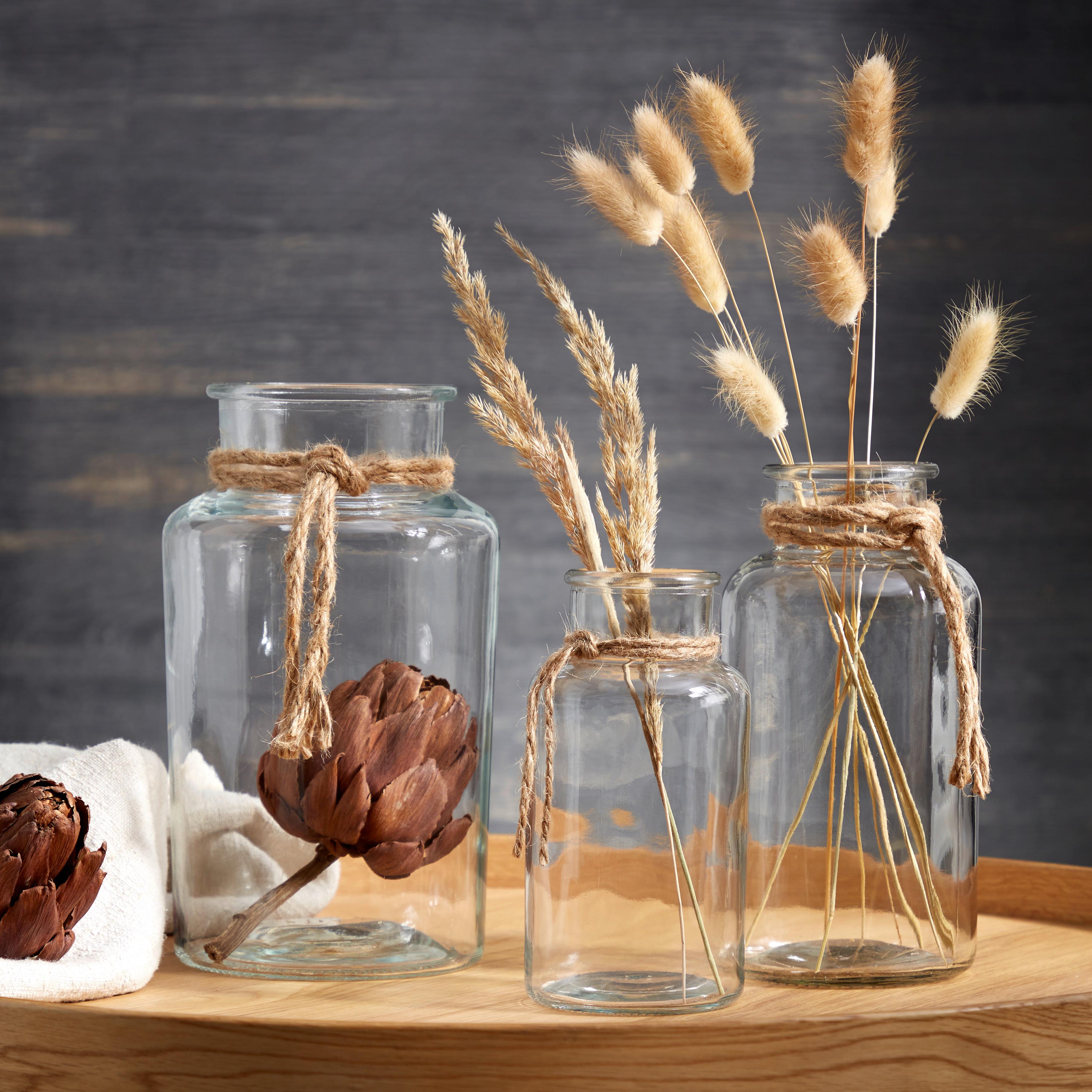 Vase Margot Gerade Kalk-Soda-Glas H: 20 cm - Klar/Naturfarben, MODERN, Glas/Textil (10/20cm) - Luca Bessoni