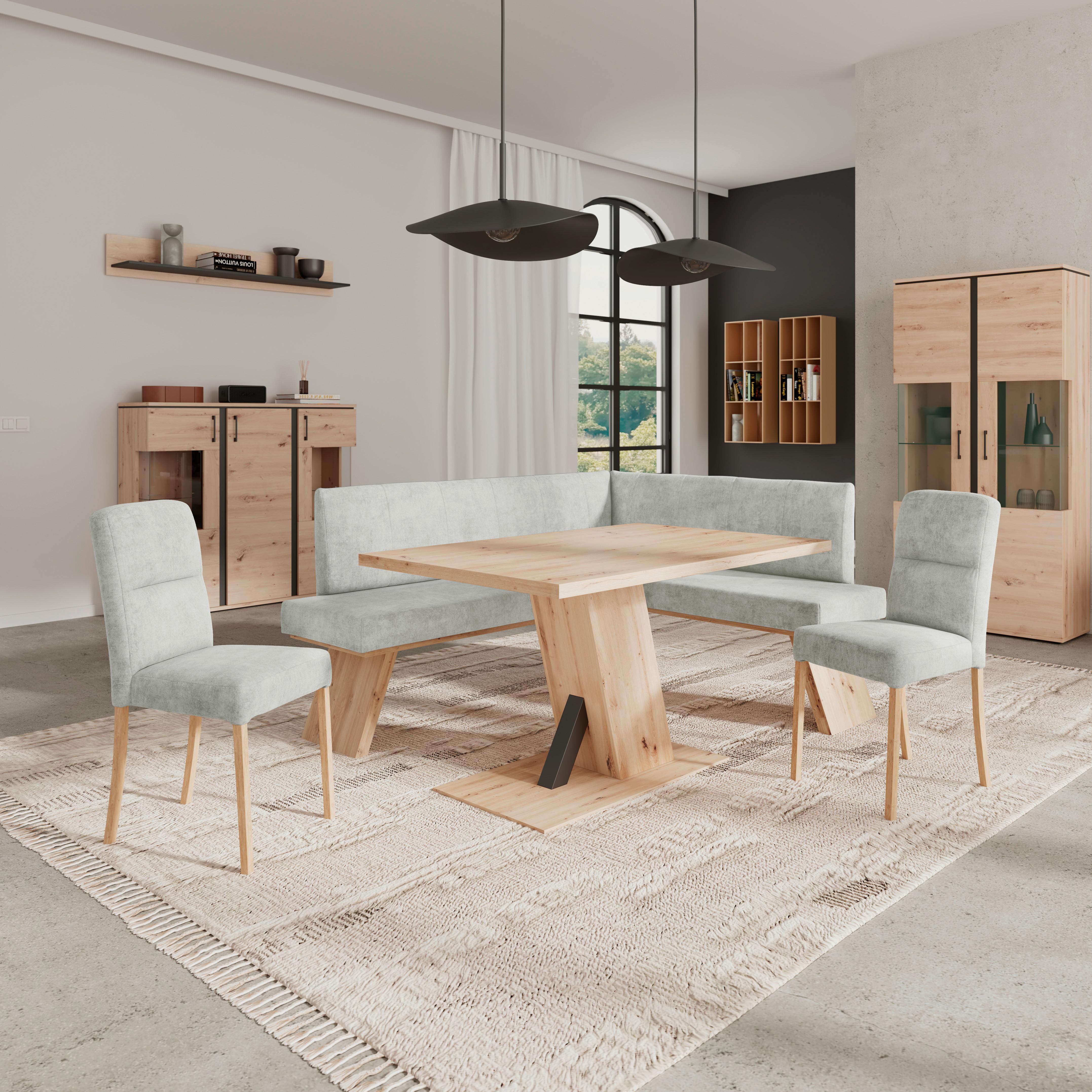 Eckbank Emma Ii Webstoff Hellgrau, B: 185 Cm - Eichefarben/Hellgrau, KONVENTIONELL, Holzwerkstoff/Textil (185/150cm)