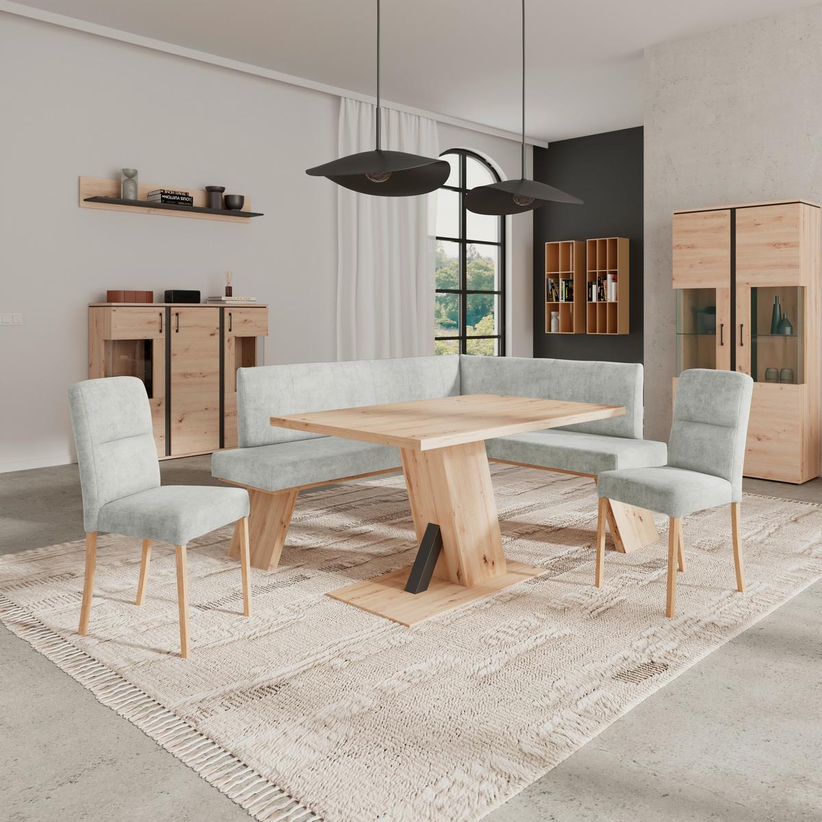 Eckbank Emma Ii Webstoff Hellgrau, B: 185 Cm - Eichefarben/Hellgrau, KONVENTIONELL, Holzwerkstoff/Textil (185/150cm)