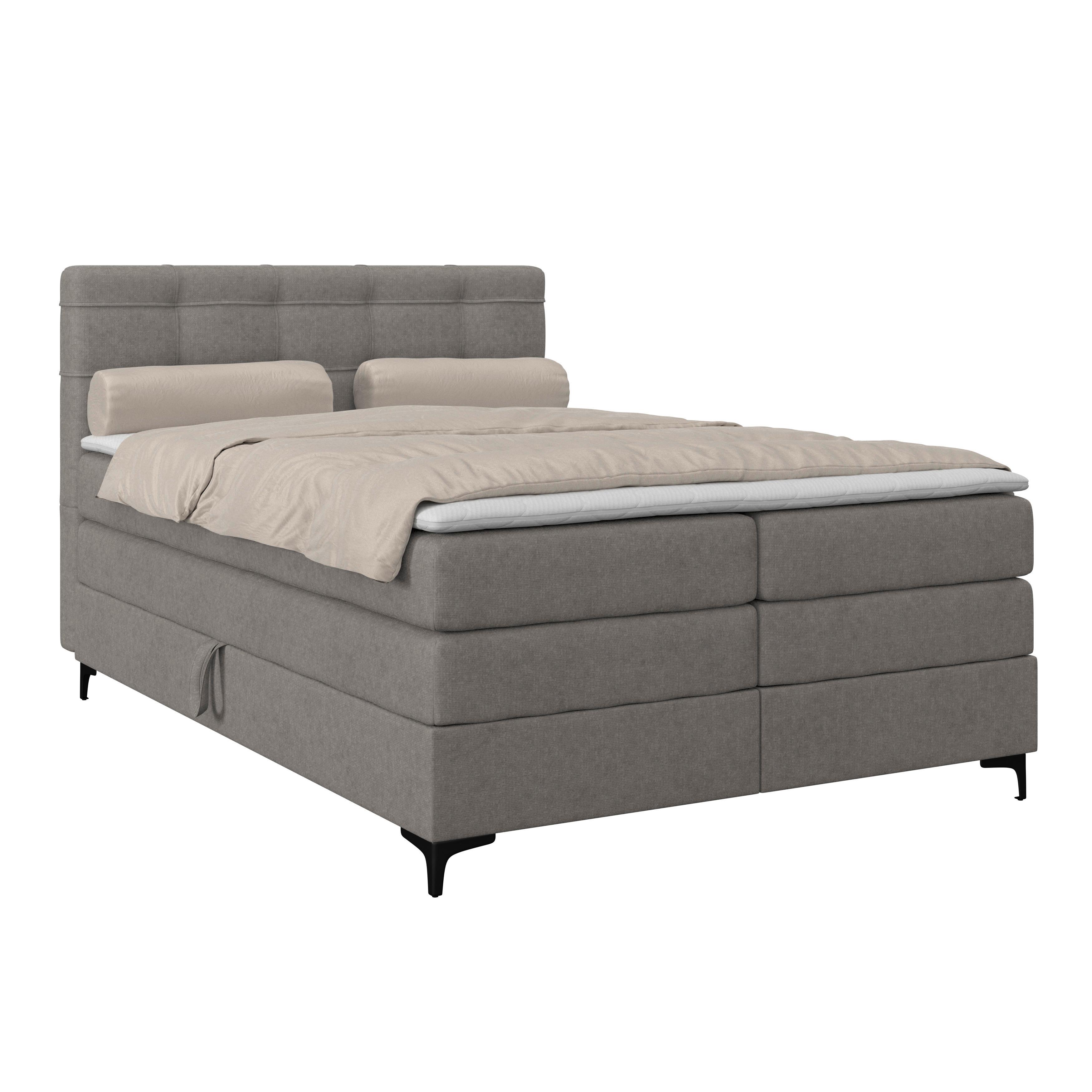 Boxspringbett MITTO Taupe 140x200 cm - Taupe/Schwarz, KONVENTIONELL, Textil/Metall (140/200cm)