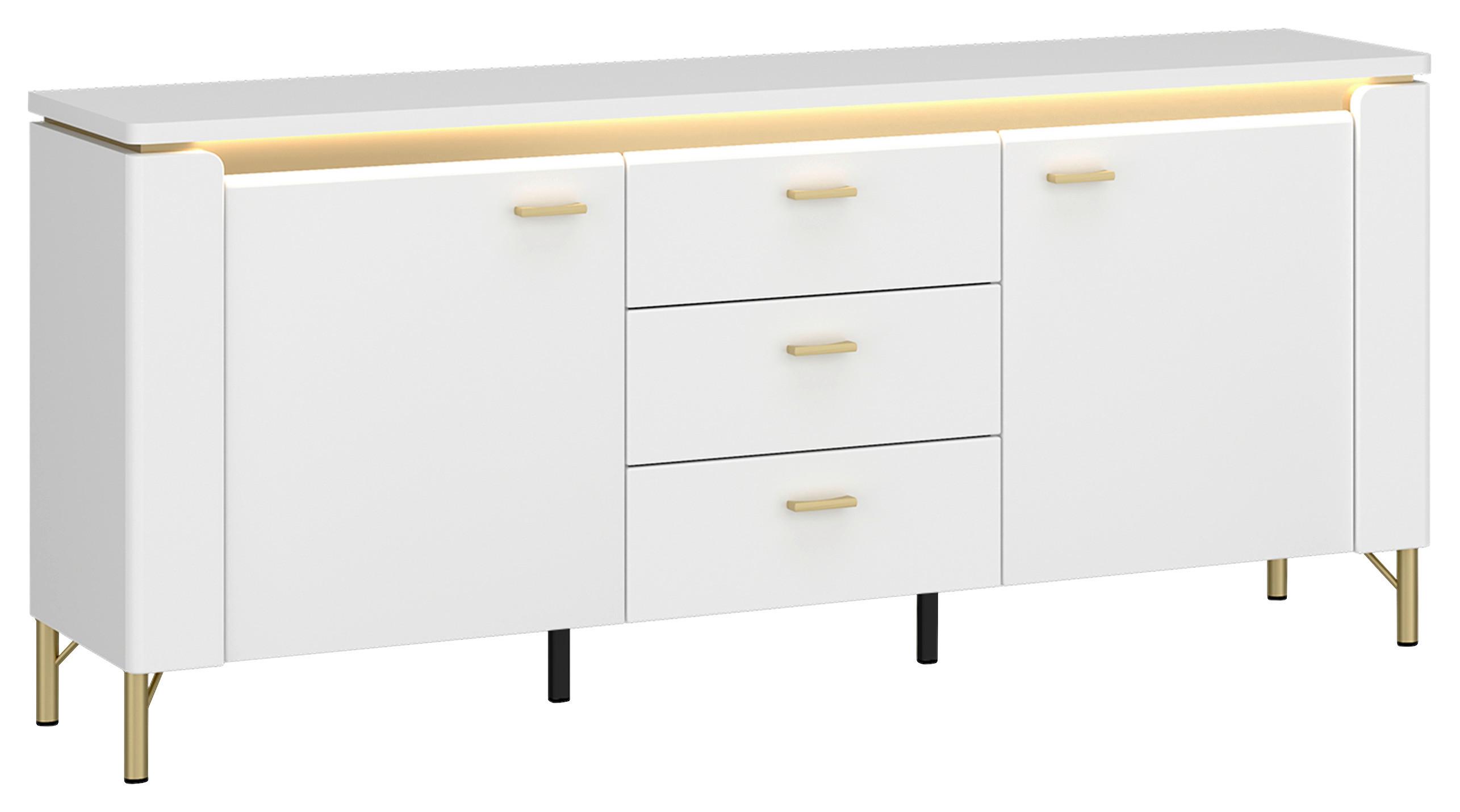 Tv-element Lazio Weiß B: 155,3 Cm - Weiß Hochglanz/Goldfarben, Trend, Holzwerkstoff (155,3/70/40cm)