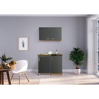 Miniküche M. Kühlschrank + Kochfeld 100 Cm Grau/eiche - Edelstahlfarben/Grau, MODERN, Holzwerkstoff/Metall (100cm) - Respekta