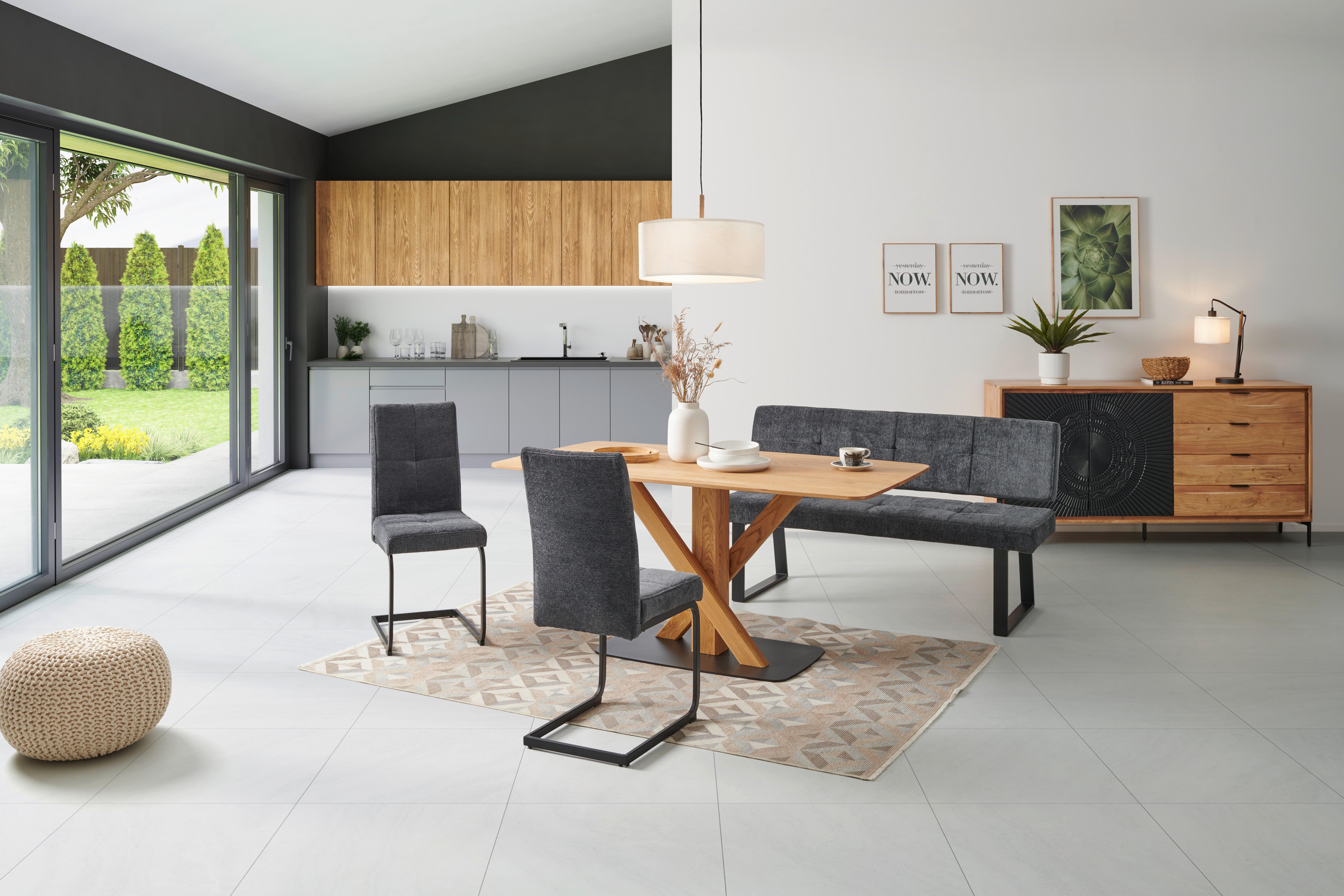 Sitzbank Magnus Dunkelgrau, B: 140 cm - Dunkelgrau/Schwarz, LIFESTYLE, Textil/Metall (140/85/56,5cm) - MID.YOU