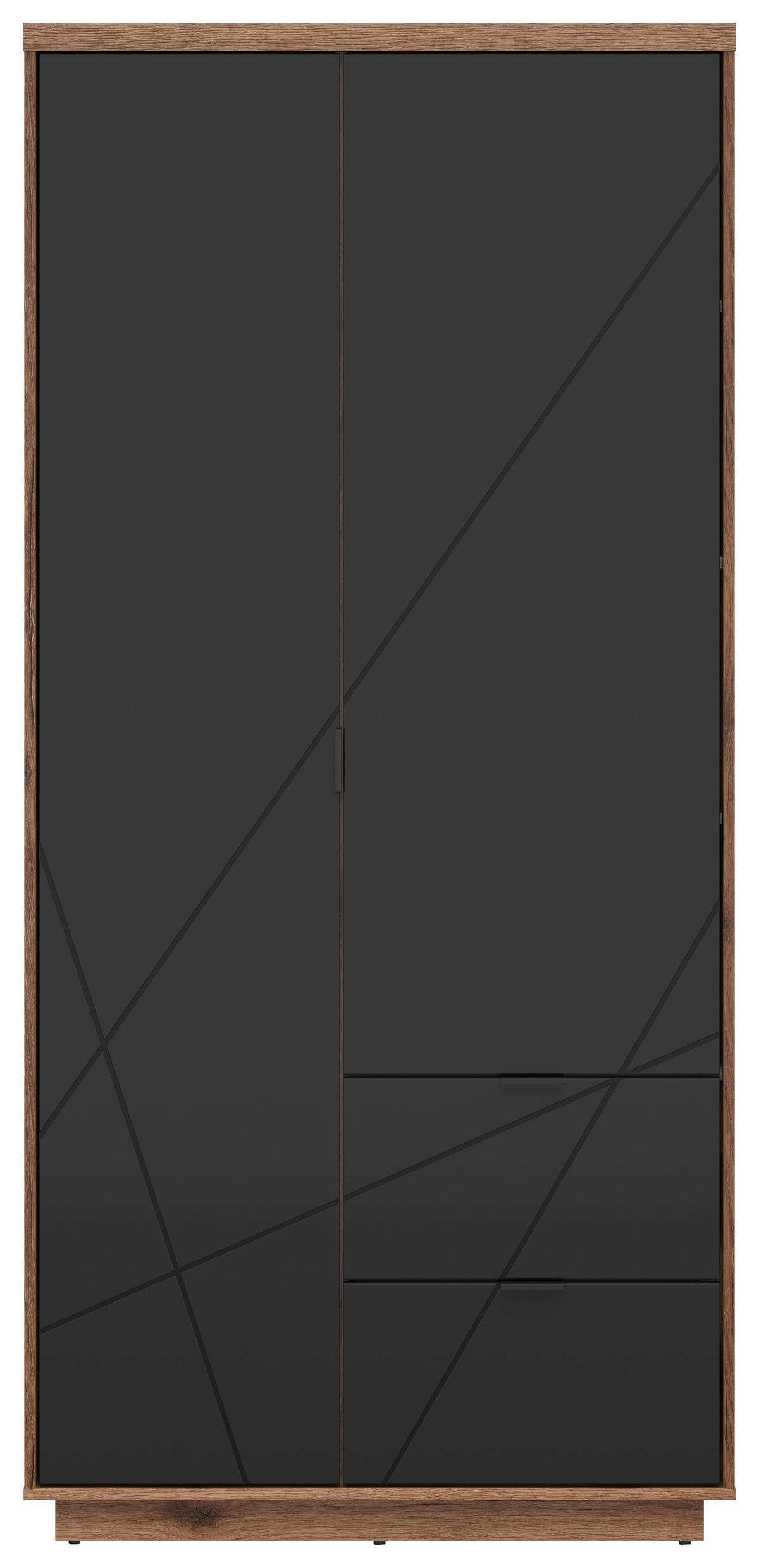 Drehtürenschrank Mit Schubladen 94cm Forn Schwarz - Eichefarben/Schwarz, MODERN, Holzwerkstoff (94/200,5/56,5cm) - MID.YOU