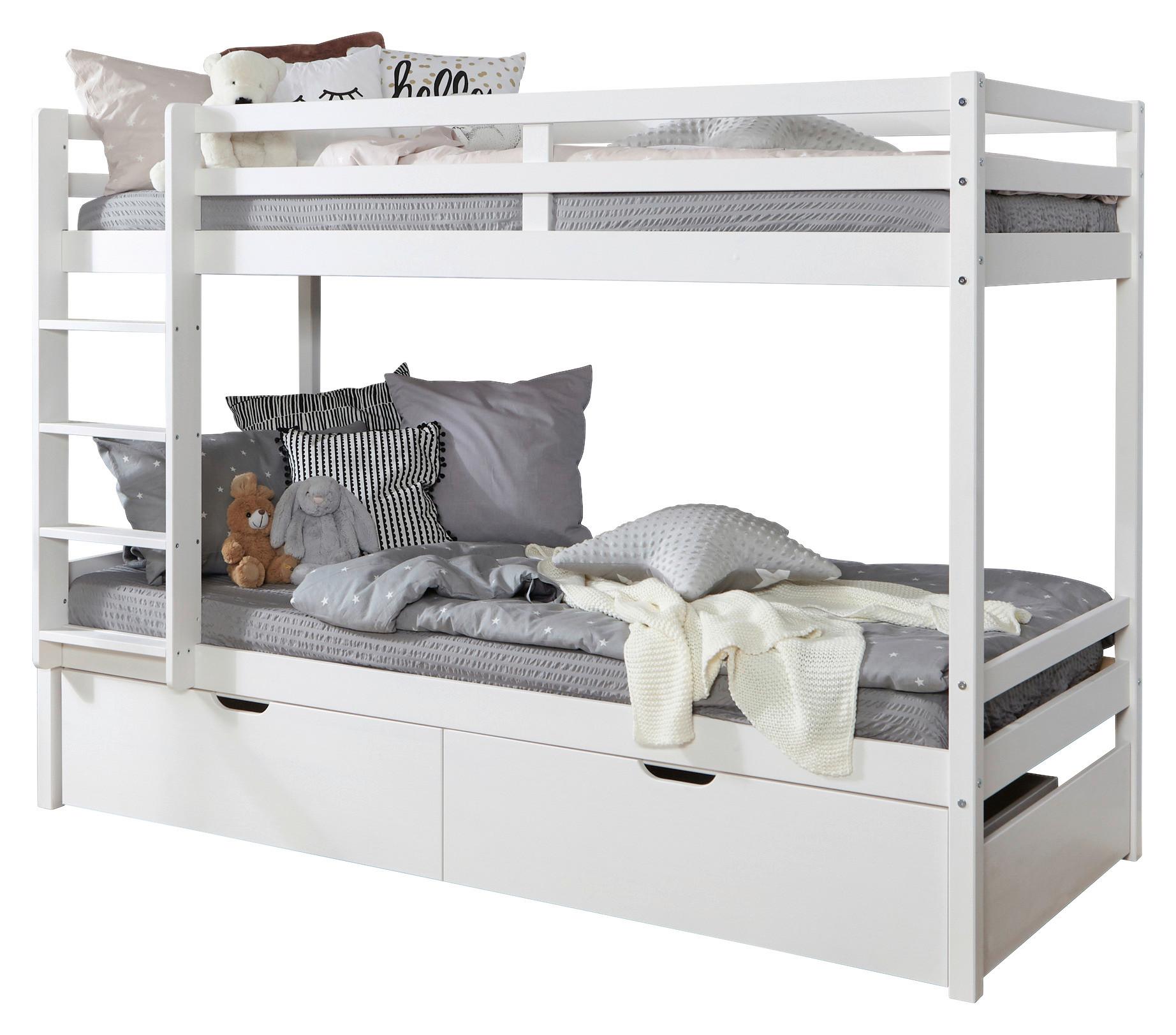 Etagenbett Finn Weiß Kiefer Massiv mit Leiter - Weiß, MODERN, Holz (90/200cm) - MID.YOU