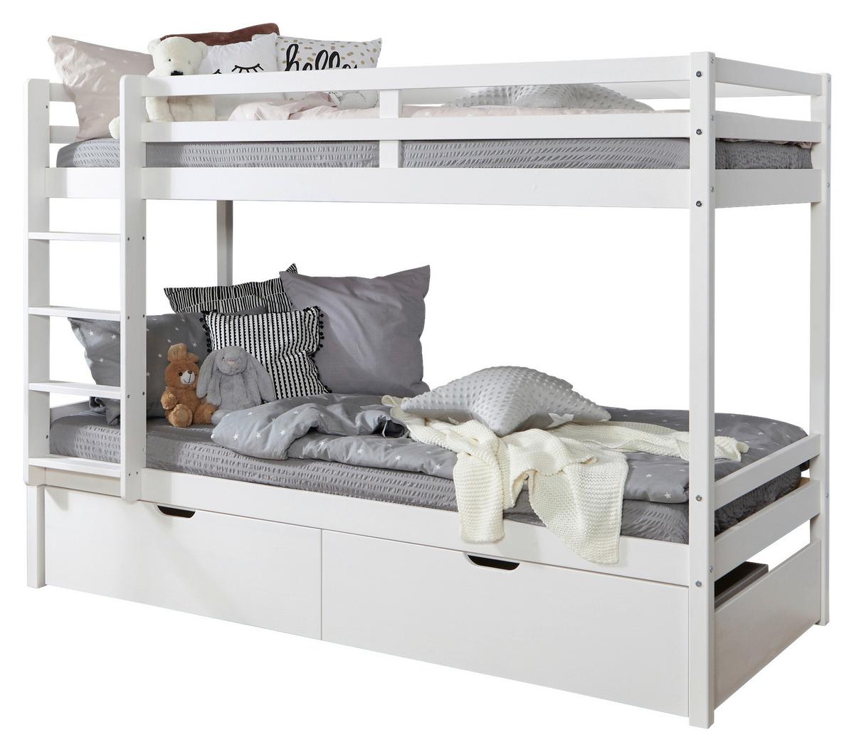 Etagenbett Finn Weiß Kiefer Massiv Mit Leiter - Weiß, MODERN, Holz (90/200cm) - MID.YOU